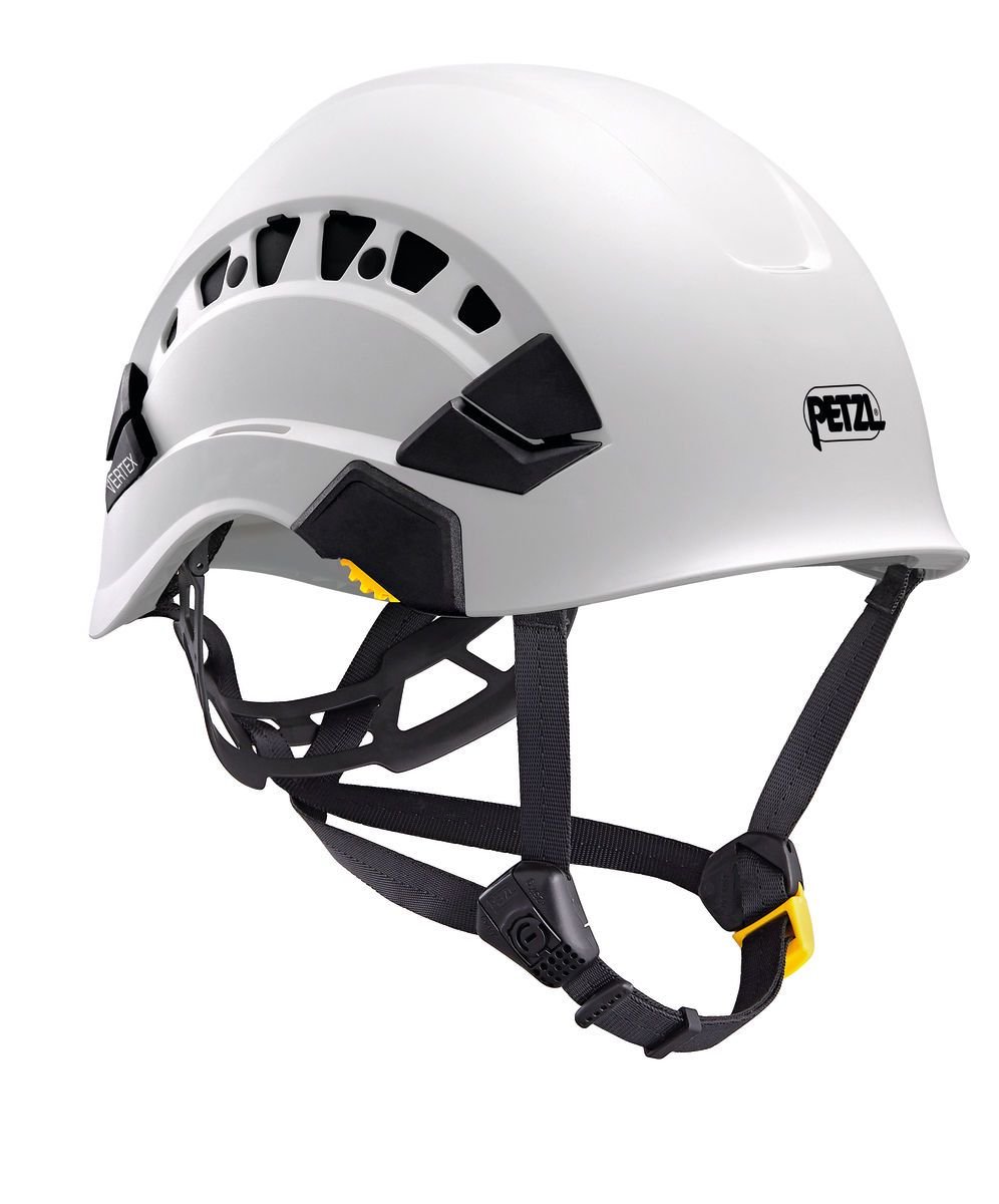 Der PETZL Schutzhelm Vertex Vent verfügt über Lüftungsschlitze, verstellbare schwarze Riemen und ein seitliches Logo. Ideal für Arbeiten in der Höhe, auf dem Bau, beim Klettern oder in der Industrie - dieser Helm bietet zuverlässigen Kopfschutz.