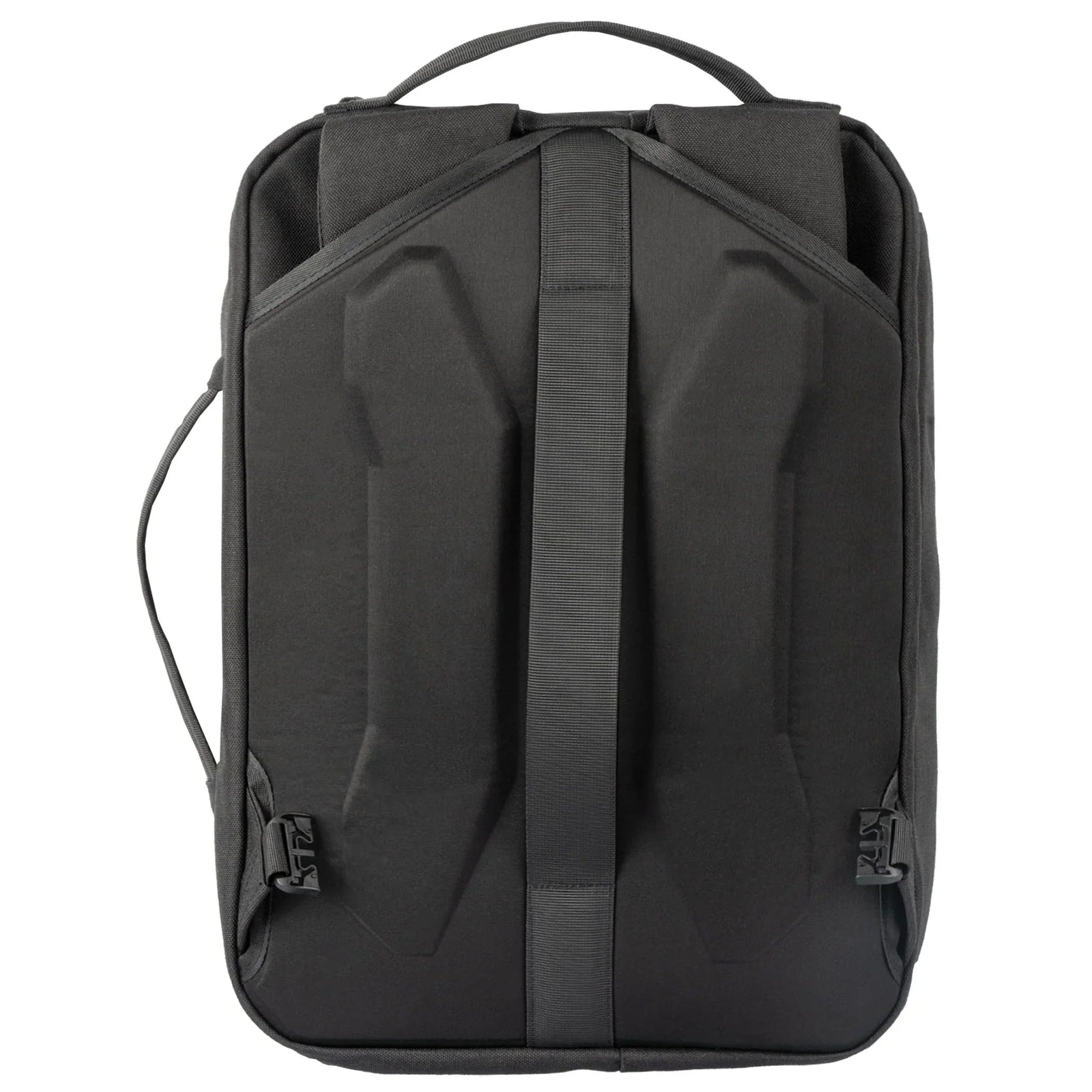 Die von hinten gezeigte STOIRM Messenger Bag von STOIRM verfügt über gepolsterte Schultergurte, obere und seitliche Griffe, zwei Bodenschnallen, eine gepolsterte Rückenplatte für mehr Komfort und ein 17-Zoll-Laptopfach für die sichere Aufbewahrung.