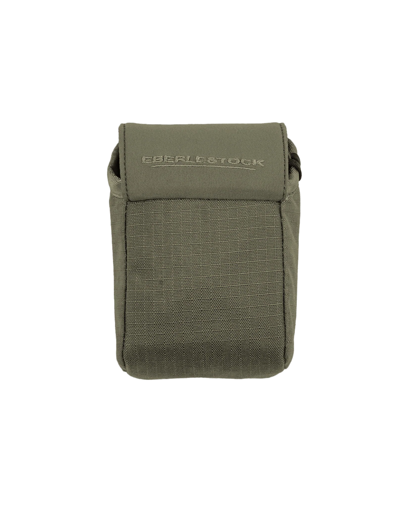 Die EBERLESTOCK Recon Rangefinder Pouch ist eine kompakte, olivgrüne, rechteckige Tasche mit Klappenverschluss, EBERLESTOCK Prägung auf der Vorderseite und aus robustem, strukturiertem Gewebe für dauerhafte Haltbarkeit.