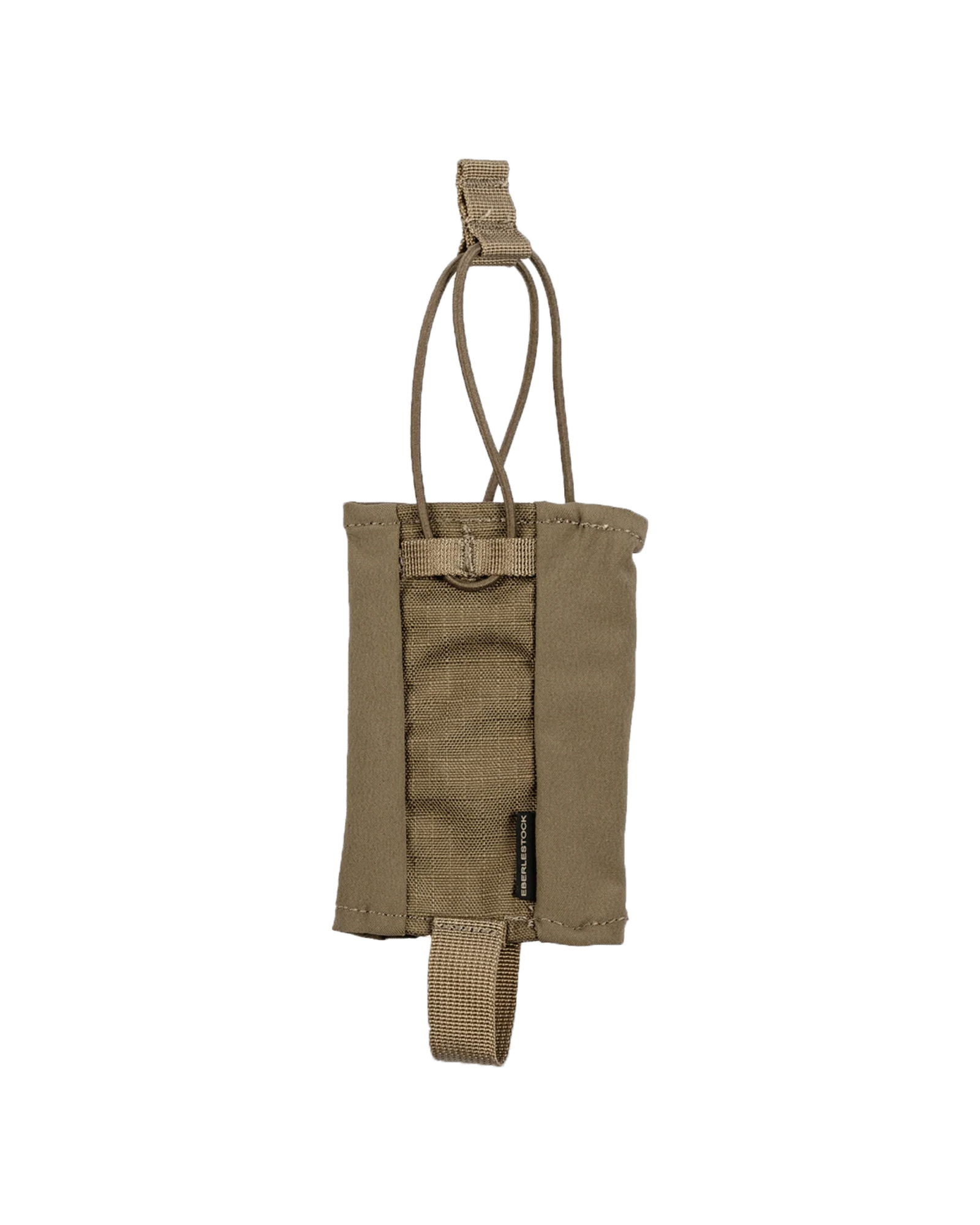 Die EBERLESTOCK Recon Bear Spray Pouch ist eine hellbraune Stofftasche mit verstellbaren Riemen, offener Oberseite, Bodenschlaufe und seitlichem Etikett - ideal zur Sicherung kleinerer Ausrüstung oder Magazine.