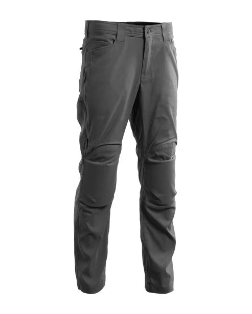 Die EBERLESTOCK Camas Pro Pant in Gunmetal hat einen geraden Beinschnitt, mehrere Taschen und sichtbare Nähte - ideal für eine robuste taktische Hose. Abgebildet auf weißem Hintergrund.