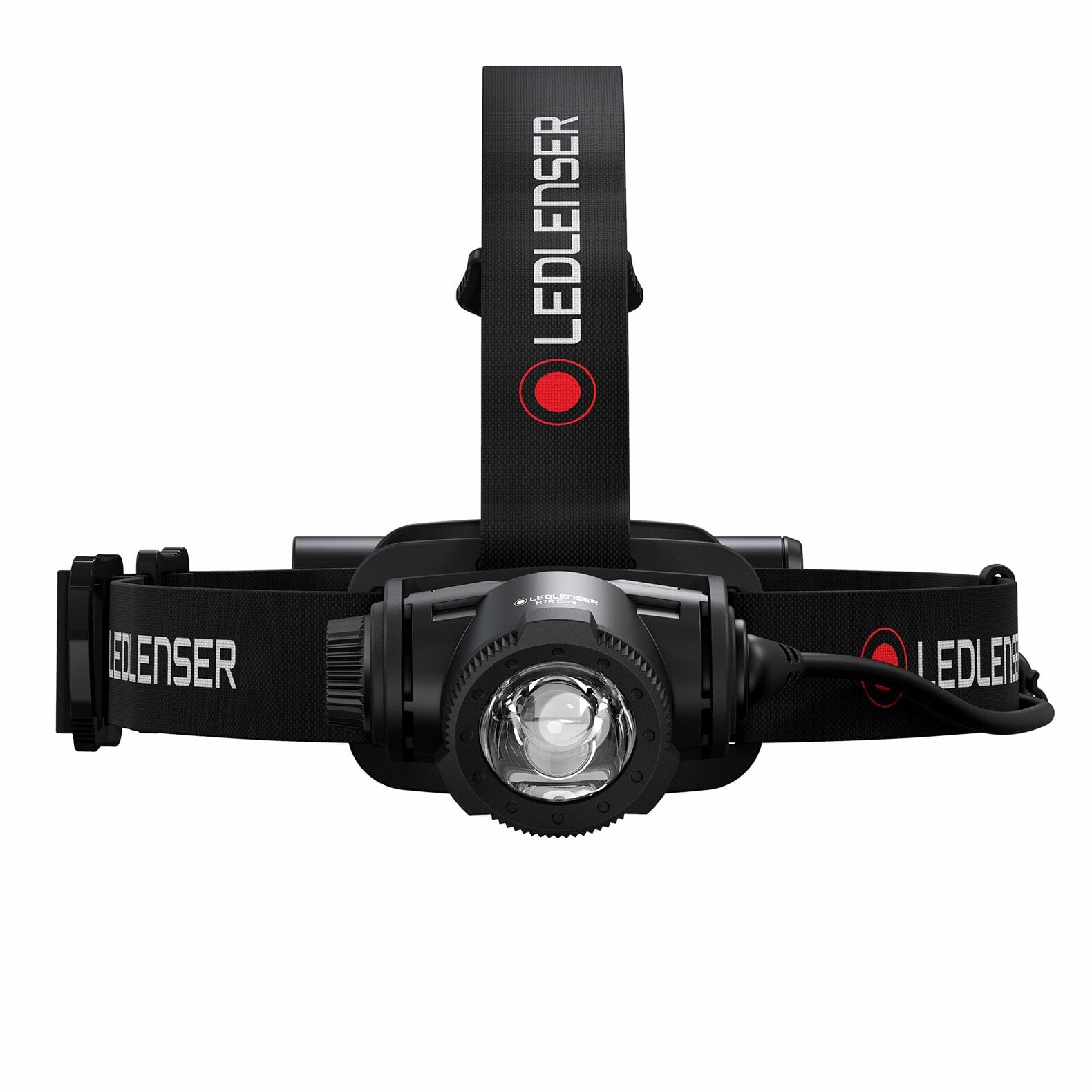 Die LEDLENSER Stirnlampe H7R Core ist eine schwarze Stirnlampe mit verstellbaren LEDLENSER-Bändern, einem großen zentralen Licht und einem Advanced Focus System für die bequeme Verwendung am Kopf.