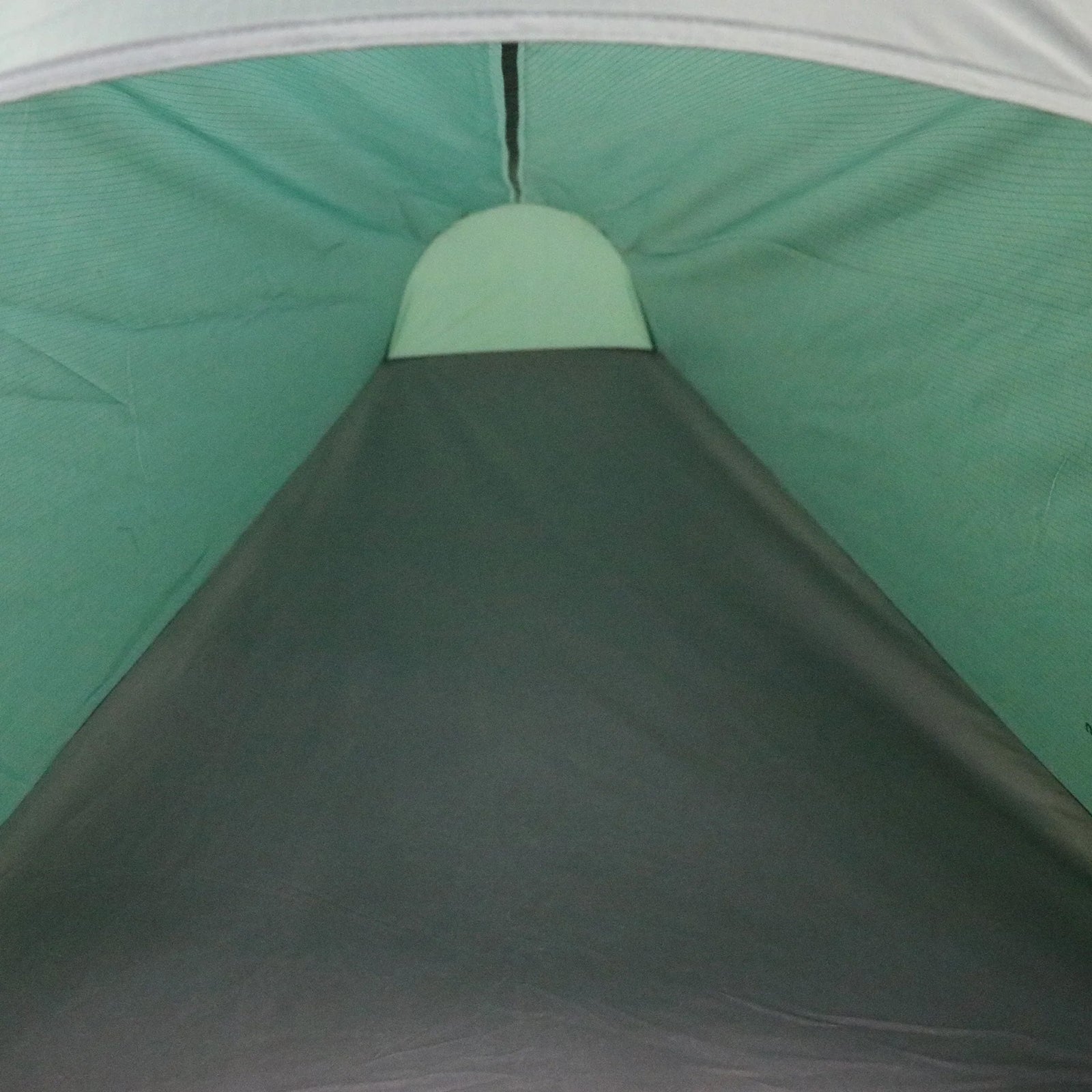 Innenansicht des HIGHLANDER FORCES Highlander Falcon Bivvy Zelt - Pine Green, mit dunkelgrauem Boden und gewölbten grünen Wänden, die sich zu einer kleinen Apsis verjüngen - perfekt für Solo-Bushcraft-Abenteuer.
