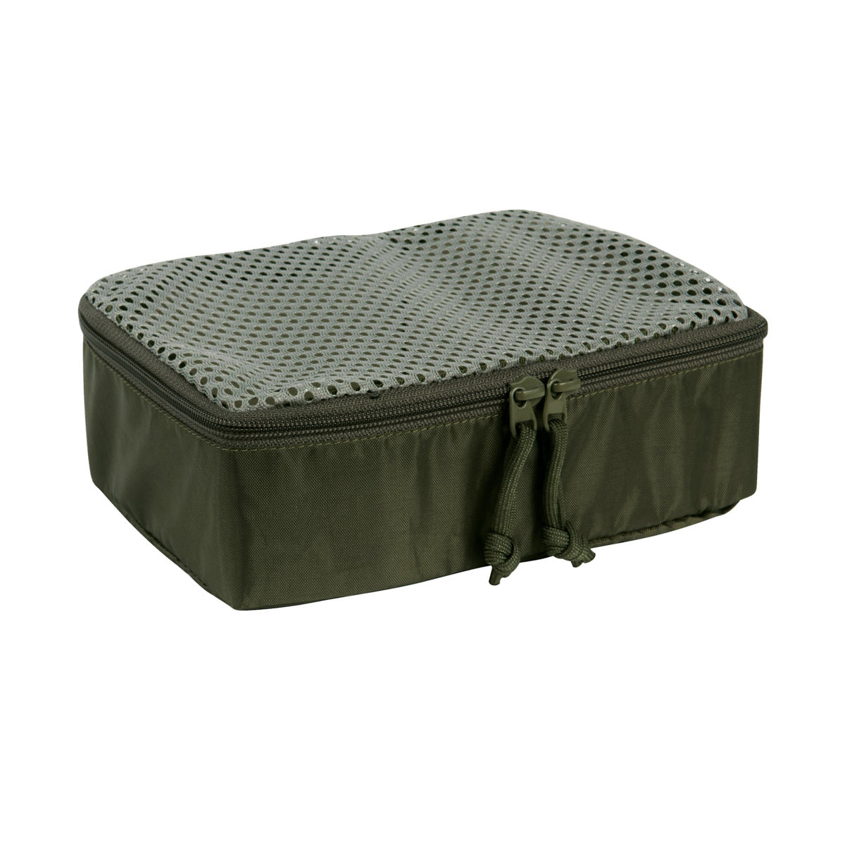 Das TASMANIAN TIGER Tasmanian Tiger Modular Pouch Set VL ist eine rechteckige, olivgrüne Stofftasche mit Netzoberseite, doppeltem Reißverschluss und Klettverschluss auf der Rückseite - perfekt für die Organisation von Ausrüstung und die Integration in taktische Ausrüstung.