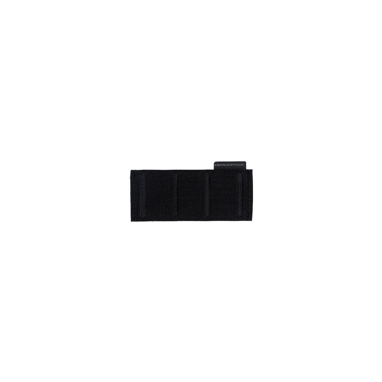 Der EBERLESTOCK Molle Adapter 3x1 (2er-Pack) besteht aus kleinen, rechteckigen, schwarzen Taschen aus strapazierfähigem 500D-Nylon mit vier genähten Abschnitten und einer Markierung oben rechts, die für MOLLE-Kompatibilität ausgelegt sind und auf einem schlichten weißen Hintergrund abgebildet sind.