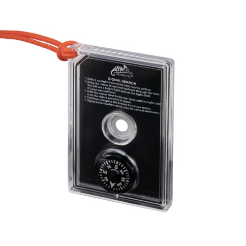 Der Helikon-Tex Signalisationsspiegel von HELIKON-TEX ist ein rechteckiger Signalspiegel mit Visierloch, orangefarbener Umhängekordel, rückseitiger Anleitung und integriertem Kompass - perfekt für das Outdoor-Survival.