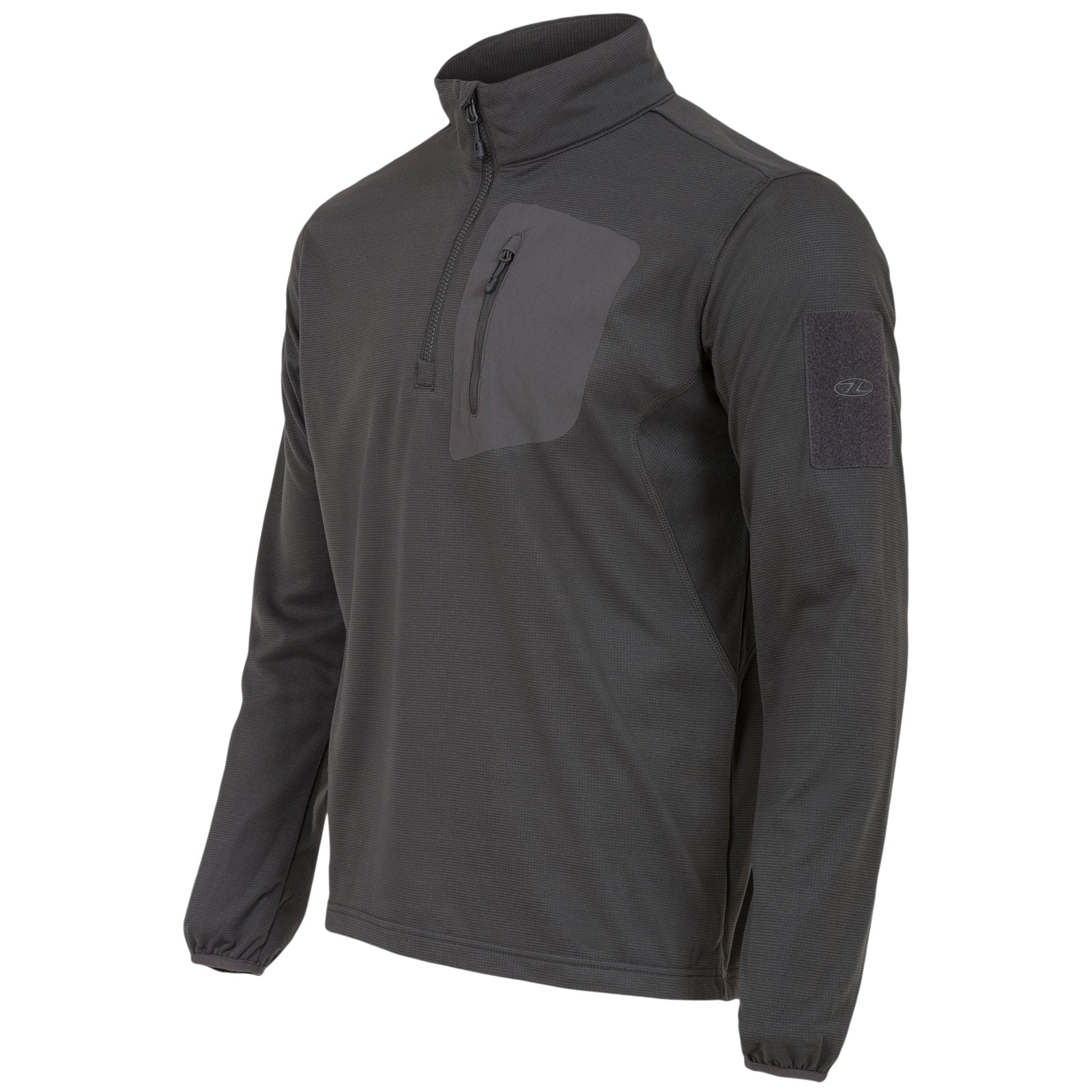 Das Highlander Forces Tactical Hirta Fleece in Dark Grey von HIGHLANDER FORCES hat einen viertel Reißverschluss, eine Brusttasche mit Reißverschluss, ein taktisches Design, einen Ärmelaufnäher und elastische Bündchen.