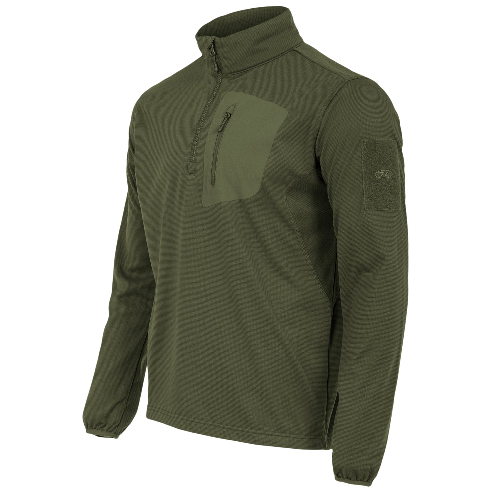 Der HIGHLANDER FORCES Tactical Hirta Fleece in Olivgrün ist ein langärmeliger Pullover mit einem hohen Kragen mit Reißverschluss, einer Reißverschlusstasche auf der Brust, elastischen Bündchen und einem Klettverschluss am linken Ärmel. Sein schlichtes Design garantiert Funktionalität und Nützlichkeit.