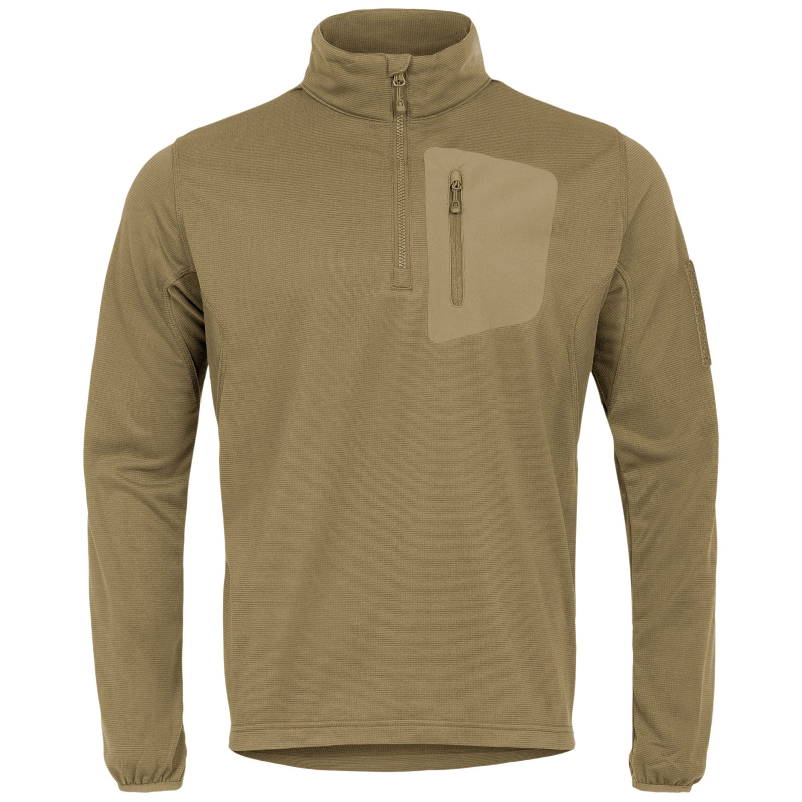 Der HIGHLANDER FORCES Tactical Hirta Fleece in Ranger Green ist ein langärmeliger Pullover mit einem Viertel-Reißverschlusskragen, einer Brusttasche mit Reißverschluss auf der linken Seite und einer Ärmeltasche. Das schlichte Design ist von taktischer Ausrüstung inspiriert.