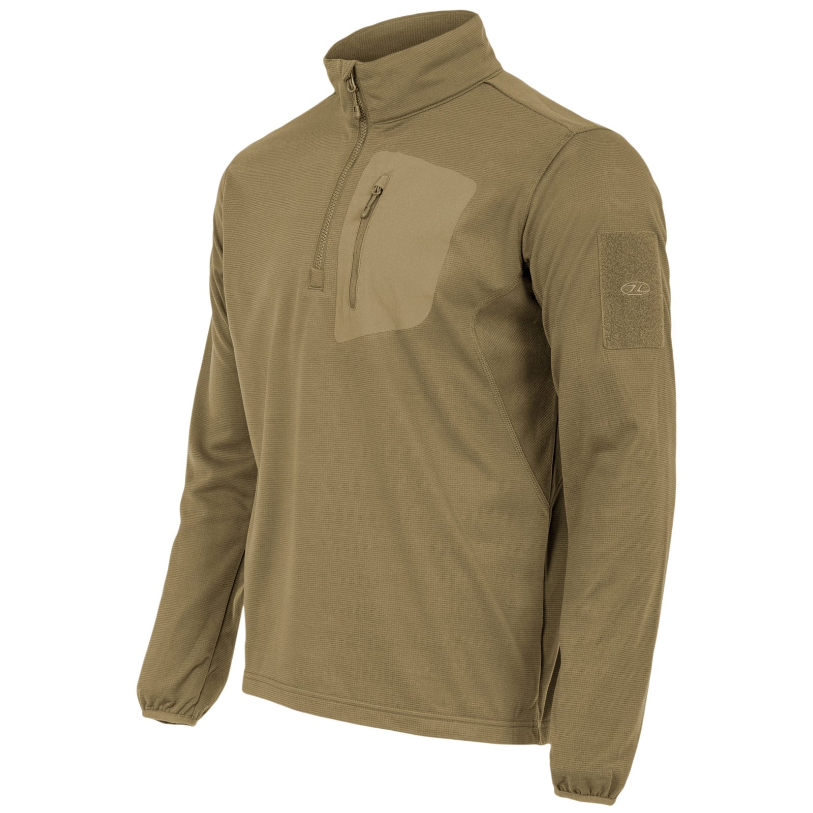 Der HIGHLANDER FORCES Tactical Hirta Fleece in Ranger Green ist ein leichter, langärmeliger Pullover mit hohem Kragen, Viertelreißverschluss vorne, Reißverschlusstasche auf der Brust und Ärmelaufnäher - perfekt für den Einsatz im Freien.
