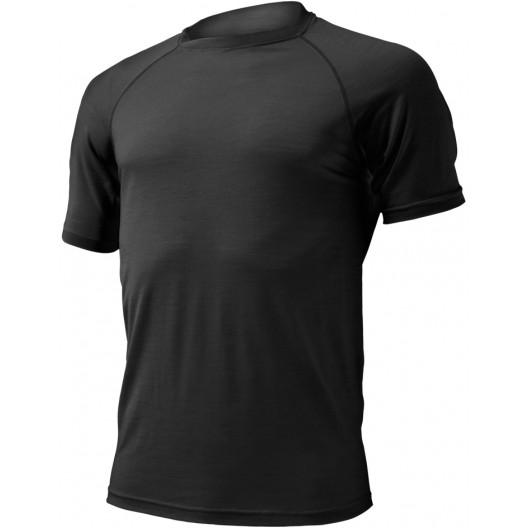 Das LASTING Lasting Merino T-Shirt Herren Modell Quido in schwarz ist ein schlichtes, kurzärmeliges Sport-T-Shirt auf weißem Grund.