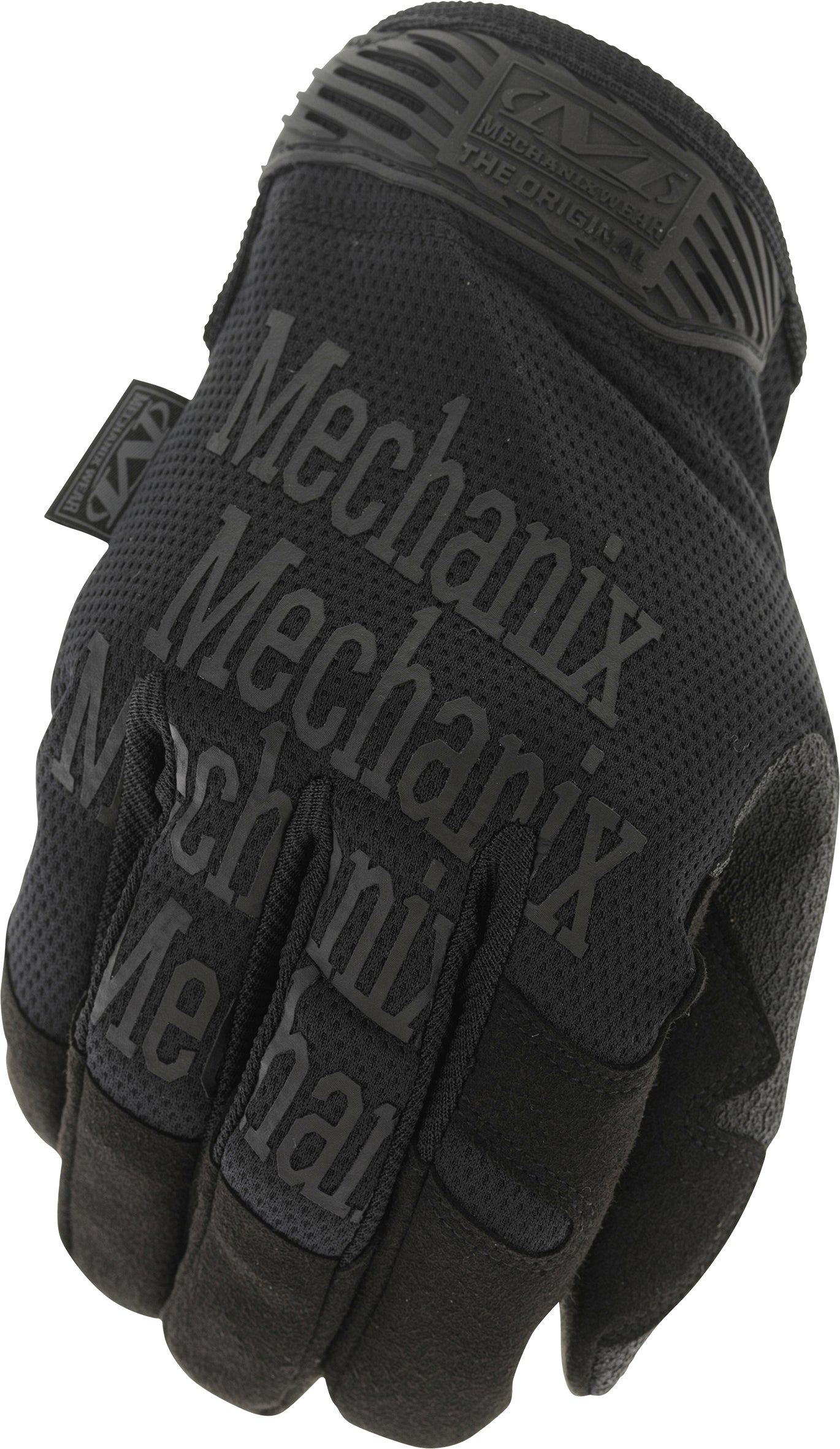 Der MECHANIX Handschuh The Original Gen3 - Covert ist ein schwarzer taktischer Handschuh mit strukturiertem Griff und grauem Mechanix-Logo, der für schwere oder mechanische Arbeiten entwickelt wurde - ideal für harte Aufgaben.