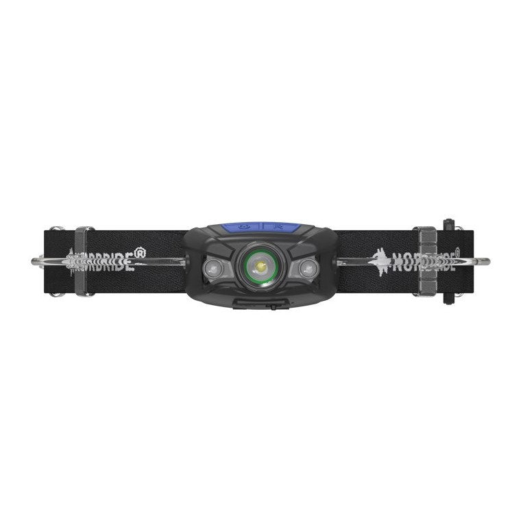 Die NORDRIDE Nordride Strinlampe Active Sport R ist eine schwarze, ultradichte, wiederaufladbare Stirnlampe mit verstellbarem Stirnband, zentralem Licht und oberen Tasten-ideal als Outdoor Sportlampe.