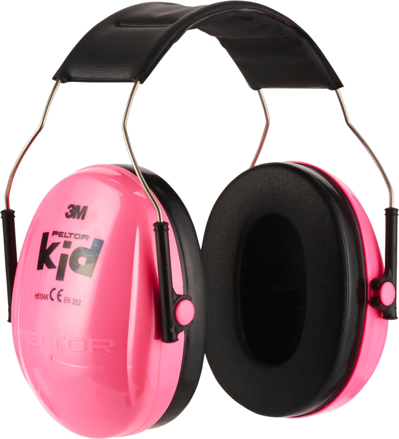 Die 3M Peltor Kinder Gehörschutz Kapselgehörschützer mit rosa Design, schwarzen gepolsterten Ohrpolstern und einem verstellbaren Kopfbügel bieten zuverlässigen Gehörschutz für Kinder.