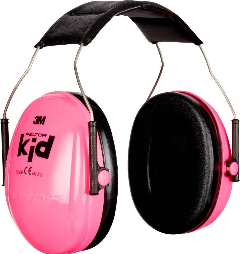 Der 3M Peltor Kinder Gehörschutz bietet effektiven Lärmschutz für Kinder mit schwarzen, gepolsterten Ohrmuscheln, verstellbarem Kopfband und kinderfreundlichem Design in Pink.