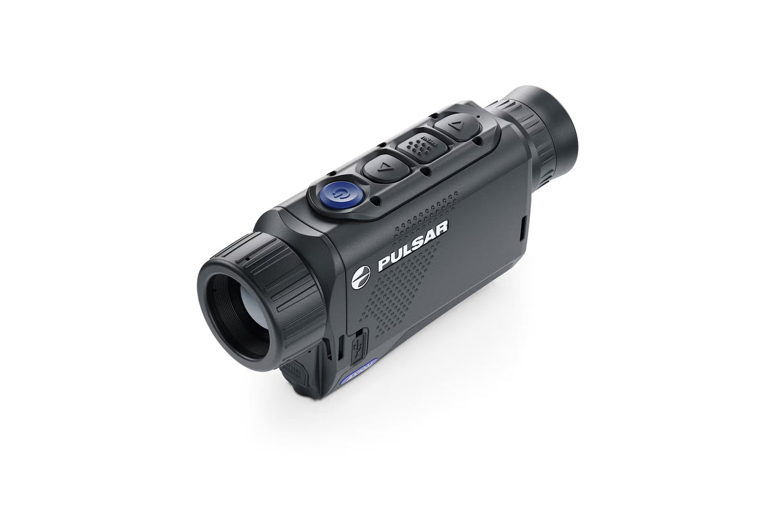 Das PULSAR Wärmebildgerät Axion XQ30 PRO ist ein schwarzes, handgehaltenes Wärmebildmonokular mit Bedientasten an der Oberseite, einer Frontlinse und gummierten Seitengriffen - ideal für Jagd und Outdoor-Aktivitäten.