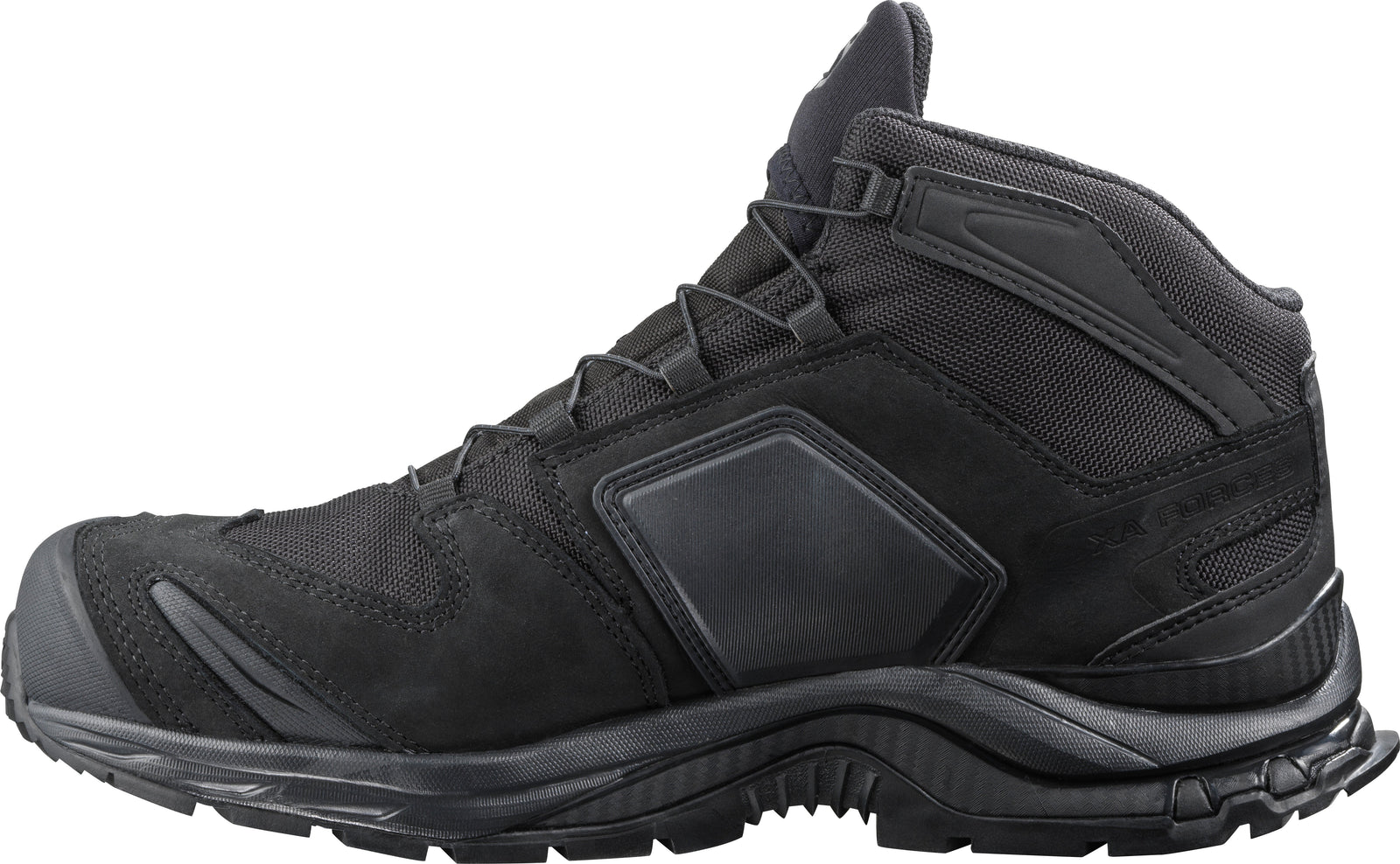 Der SALOMON FORCES XA FORCES MID WIDE GTX EN - Black ist ein taktischer Stiefel mit schwarzer Sohle, ideal für Polizei Militäreinsätze und anspruchsvolle Missionen.