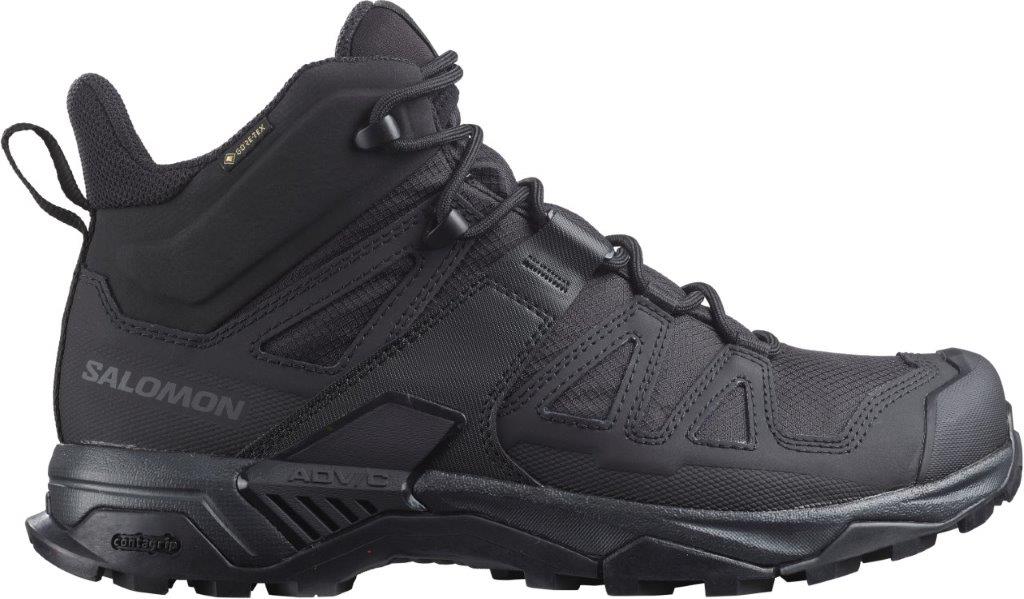 Der SALOMON FORCES X ULTRA FORCES MID GTX - Black verfügt über ein robustes Profil, Knöchelunterstützung und strapazierfähiges Synthetikmaterial; diese GORE-TEX Stiefel sind für Outdoor-Aktivitäten und unwegsames Gelände gebaut.