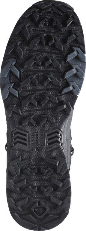 Eine Nahaufnahme des Salomon X ULTRA FORCES MID GTX - Black von SALOMON FORCES, ein strapazierfähiger Wanderschuh mit fortschrittlichem GORE-TEX für hervorragenden wasserdichten Schutz.