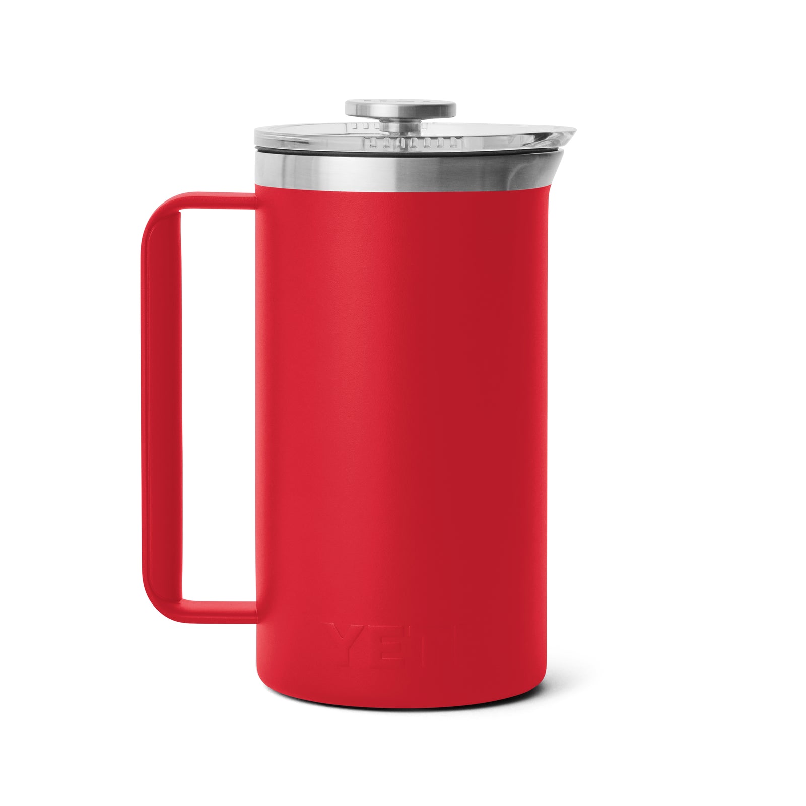 Die YETI® French Press 34 Oz in Rescue Red verfügt über einen Deckel und Stößel aus Edelstahl, einen großen Griff und ein minimalistisches Design - kombinieren Sie sie mit einem vakuumisolierten Edelstahlkrug oder dem spülmaschinenfesten YETI Rambler 34 Pitcher.