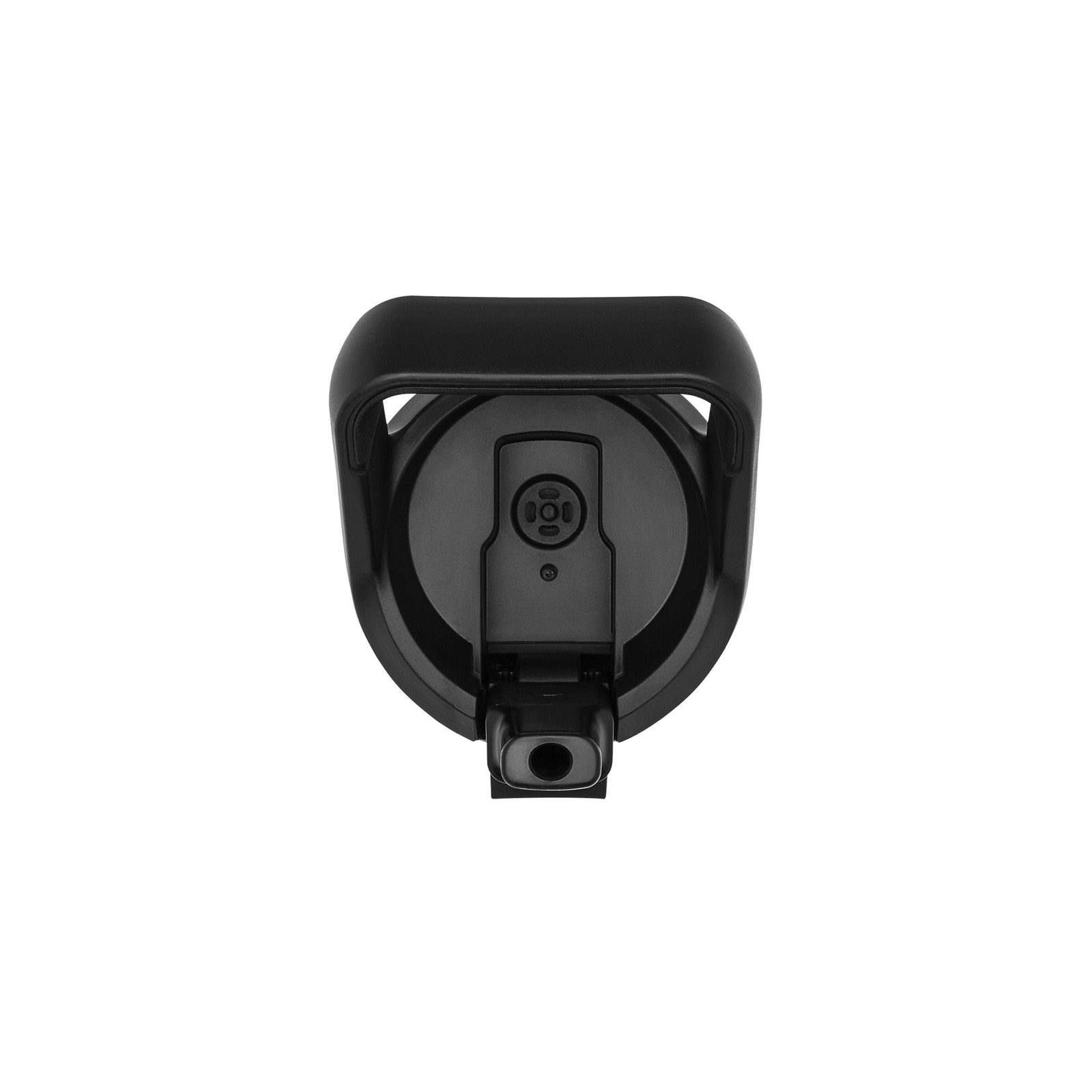 Draufsicht auf einen schwarzen YETI® Rambler Straw-Verschluss Cap mit integriertem Befestigungssystem und Zubehörausschnitt, entwickelt für auslaufsichere Performance, isoliert auf weißem Hintergrund.