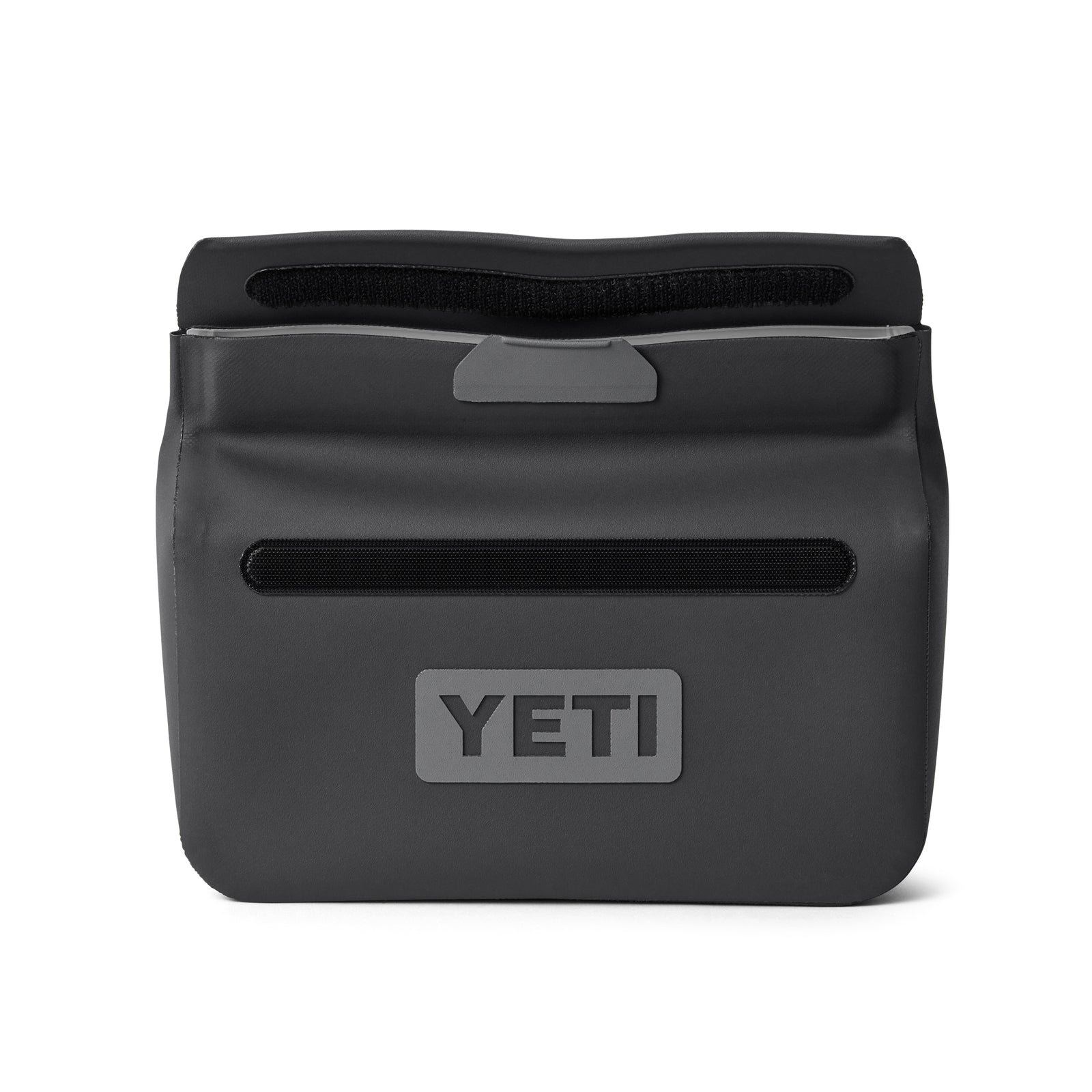 Die YETI® Zubehörtasche - Sidekick® 1L in Charcoal ist eine schwarze, rechteckige, soft-sided wasserdichte Tasche mit Frontreißverschlusstasche und sicherem Deckelverschluss - ideal für Outdoor-Abenteuerausrüstung.