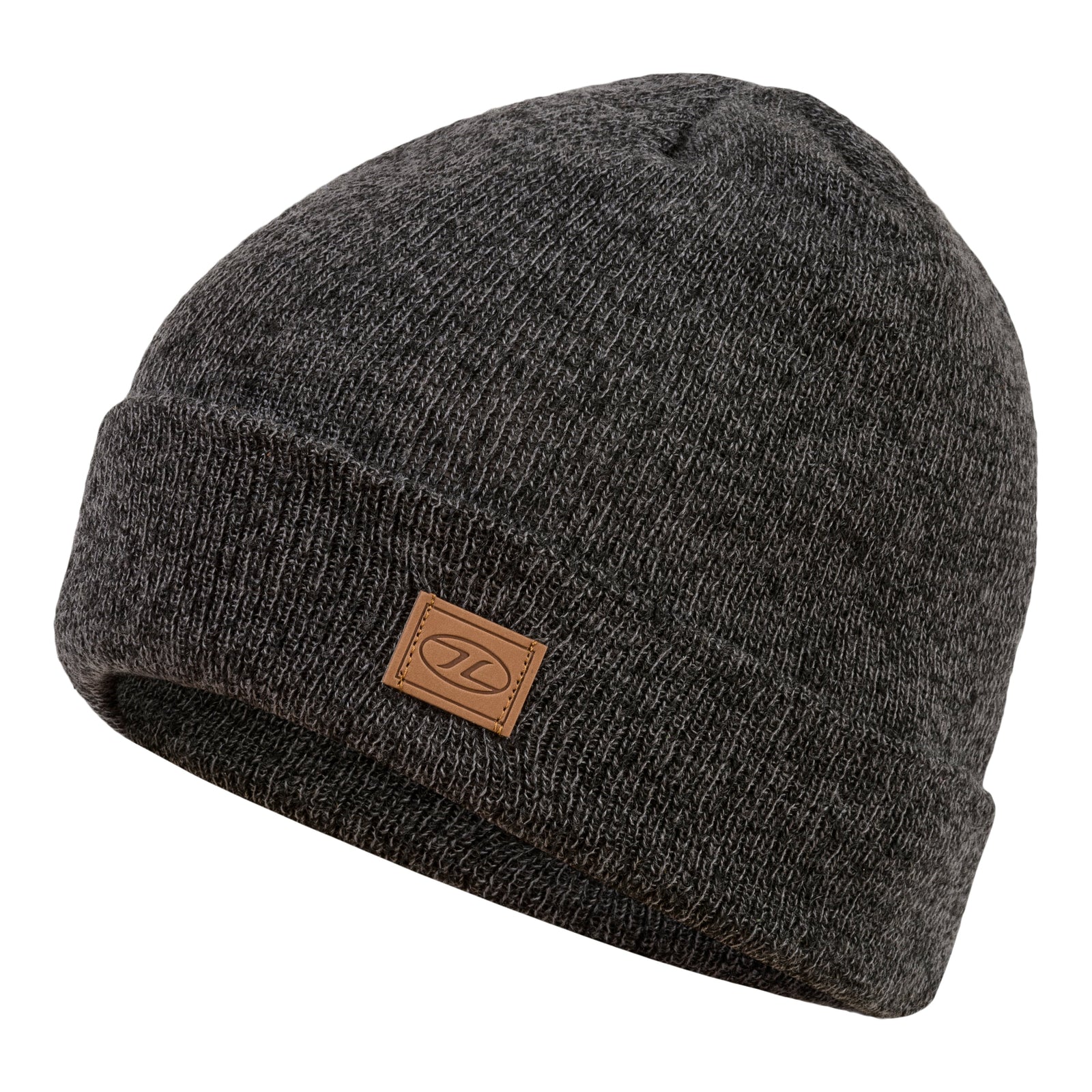 Die Highlander Strickmütze von HIGHLANDER OUTDOOR ist eine dunkelgraue Strickmütze mit umgeschlagener Krempe und einem kleinen braunen Lederpatch mit dezentem Frontlogo.