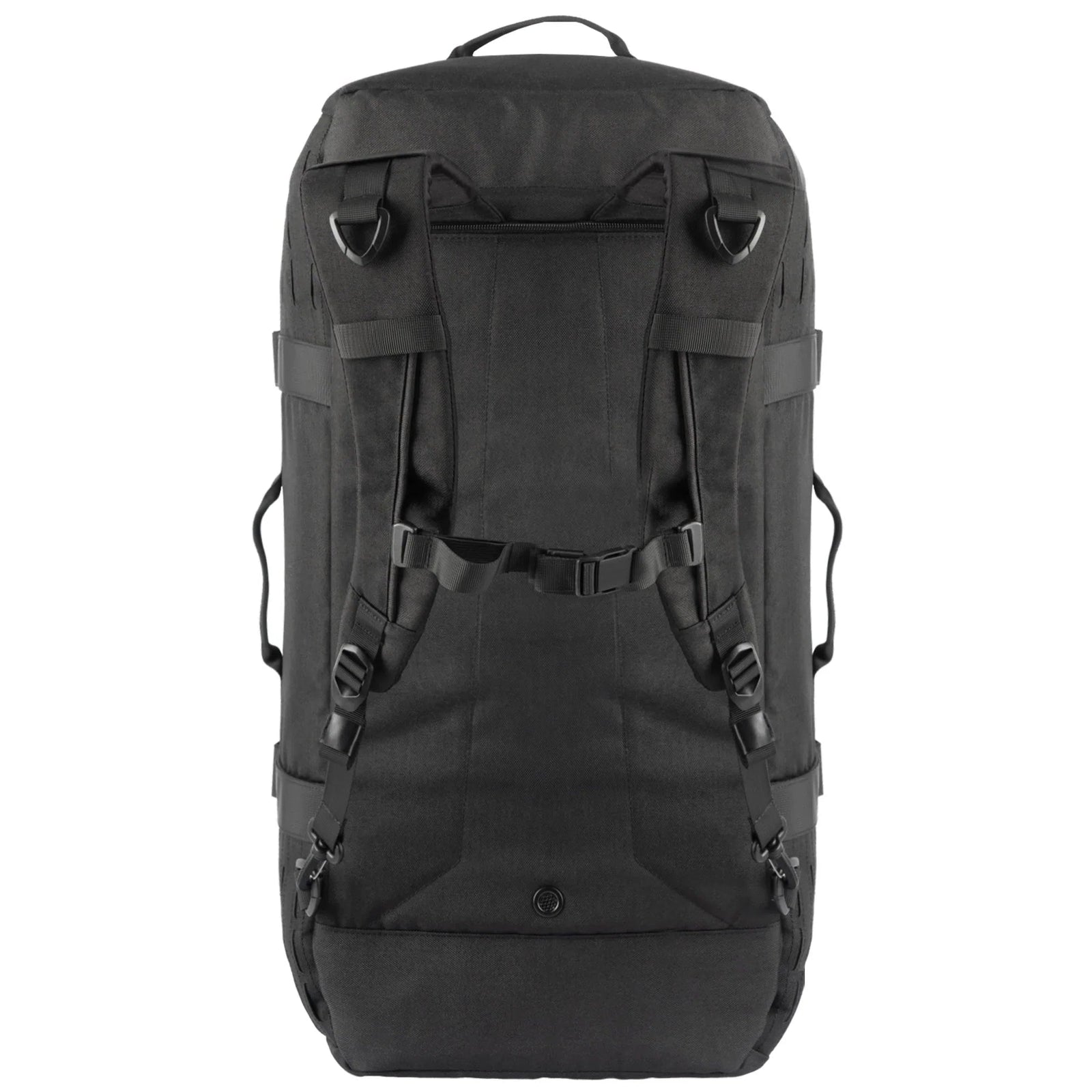 Die STOIRM 50L Duffel Bag ist eine große, schwarze, wasserabweisende Reisetasche mit zwei gepolsterten Schultergurten, Brustgurt, seitlichen Griffen und Kompressionsriemen - strapazierfähig und ideal für Reisen oder den Einsatz im Freien.