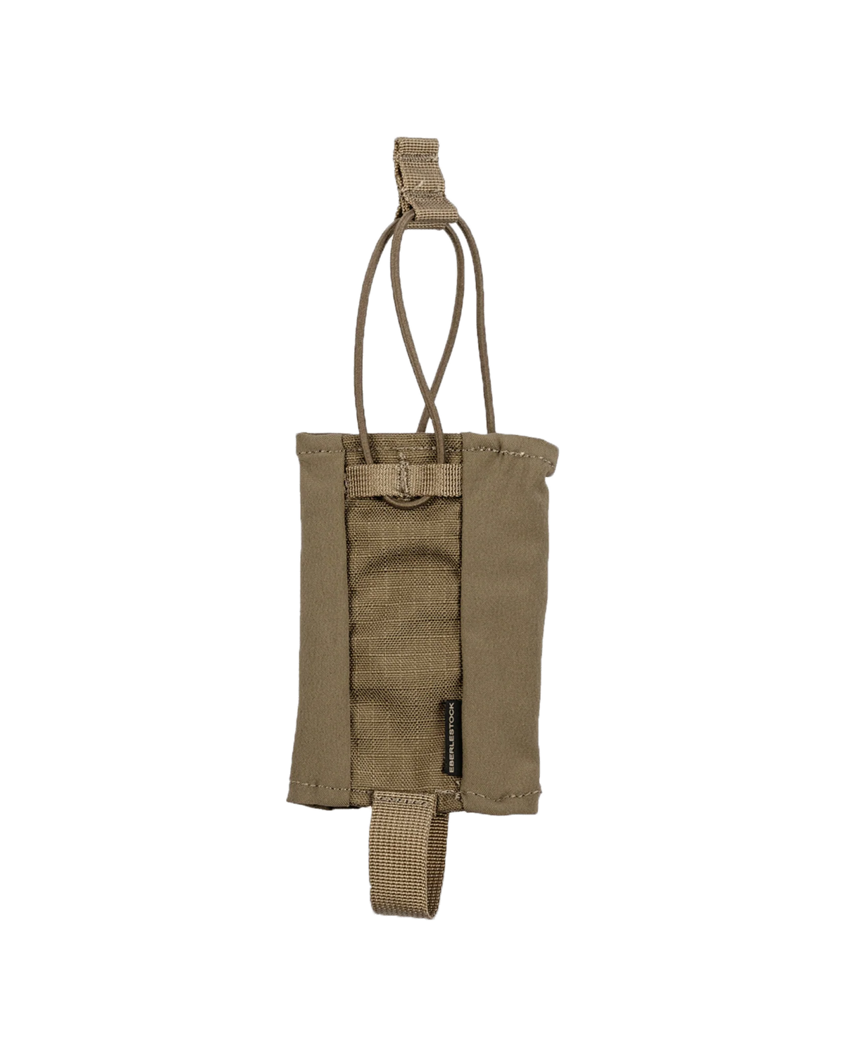 Die EBERLESTOCK Recon Bear Spray Pouch ist eine hellbraune Stofftasche mit verstellbaren Riemen, offener Oberseite, Bodenschlaufe und seitlichem Etikett - ideal zur Sicherung kleinerer Ausrüstung oder Magazine.
