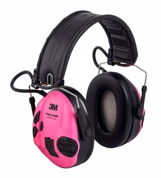 Das 3M Peltor Gehörschutz SportTac in Pink und Schwarz verfügt über gepolsterte Ohrmuscheln, Lautstärkeregelungstasten und einen verstellbaren Kopfbügel - ein bequemes und ideales Headset für die Jagd.