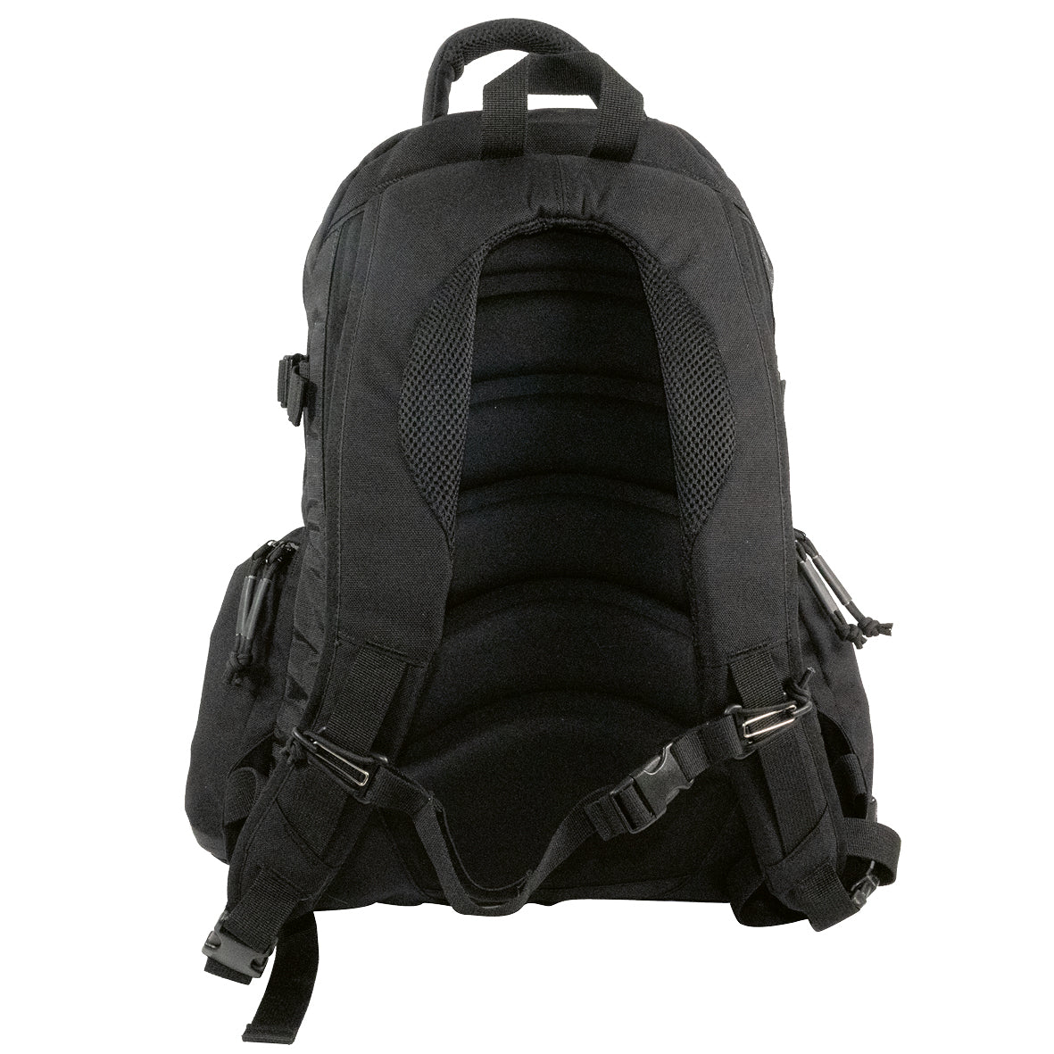 Der KROKO Kroko Rucksack in Schwarz ist aus strapazierfähigem Cordura 1000D gefertigt und verfügt über gepolsterte Schultergurte und Rückwand, seitliche Reißverschlusstaschen, verstellbare Schnallen und Gurte sowie ein MOLLE-kompatibles Design für erhöhte Vielseitigkeit.