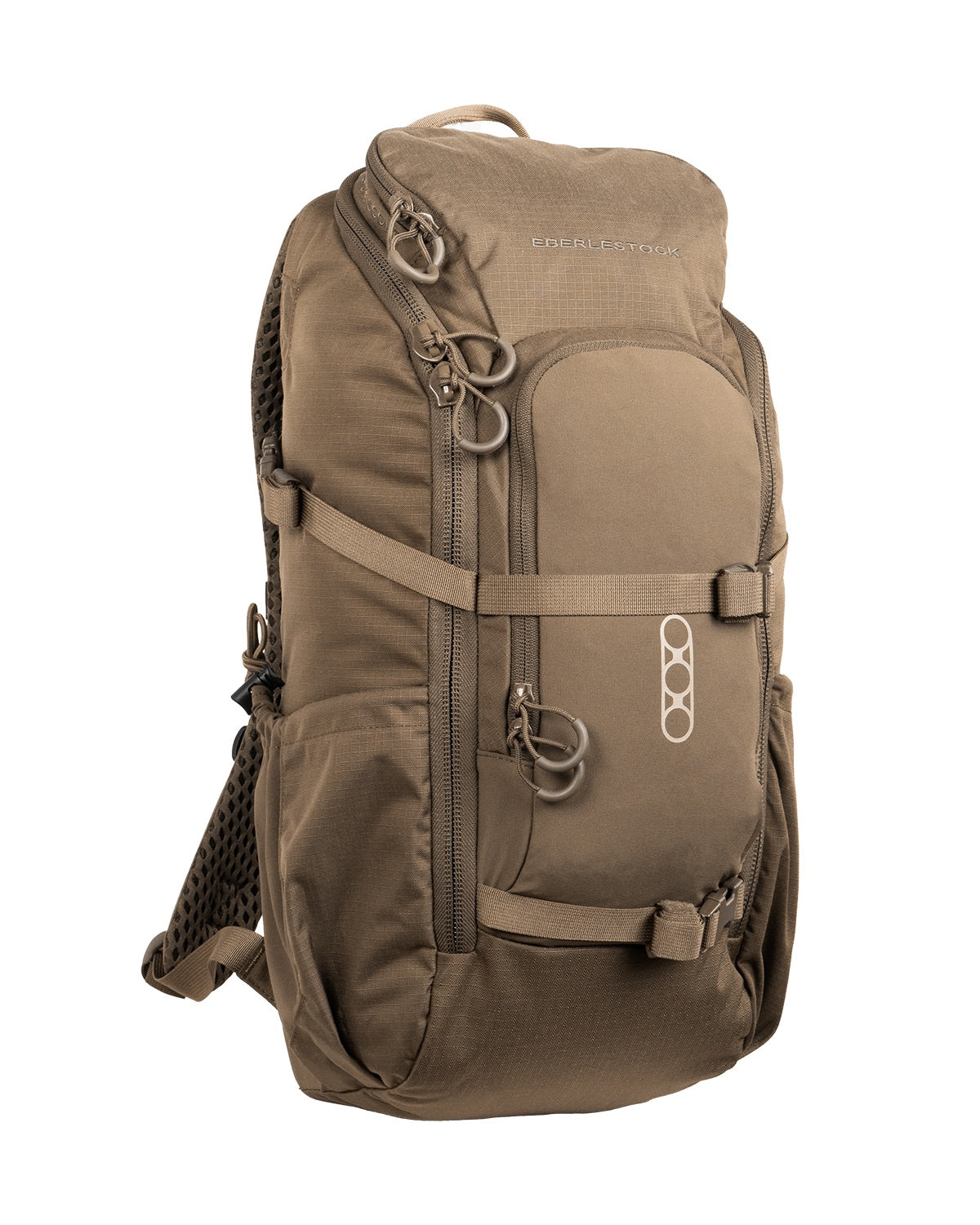 Der EBERLESTOCK Eberlestock Brute Scout ist ein kompakter, brauner Rucksack mit mehreren Reißverschlussfächern, Netzseitentaschen, verstellbaren Trägern und Tragegriff - ideal als robuster Tagesrucksack für jede Wanderung.