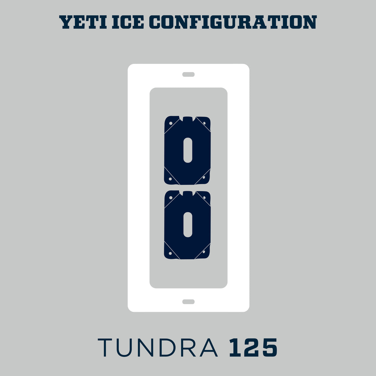 Das Diagramm zeigt die YETI® Kühlbox Tundra 125 - White, mit zwei rechteckigen YETI Ice Packs, die für eine leistungsstarke Isolierung vertikal im Inneren gestapelt sind.