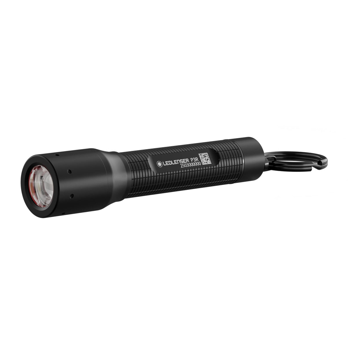 Die LEDLENSER Taschenlampe P3R ist eine schwarze LED-Taschenlampe mit strukturiertem Griff, klarer Frontlinse und kleiner Trageschlaufe - perfekt als kompakte Taschenlampe für den täglichen Gebrauch.