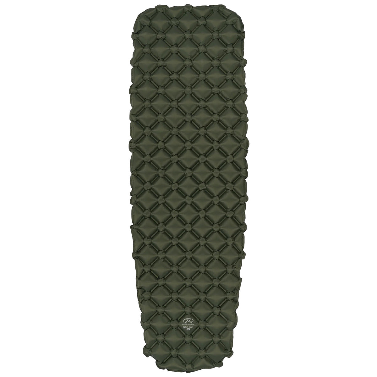 Die HIGHLANDER FORCES Highlander Nap-Pak aufblasbare Schlafmatte XL ist eine olivgrüne, rautengemusterte Campingmatte. Leicht und tragbar mit abgerundeten Kanten, ist sie perfekt für den Outdoor-Einsatz als komfortable Camping Schlafmatte.