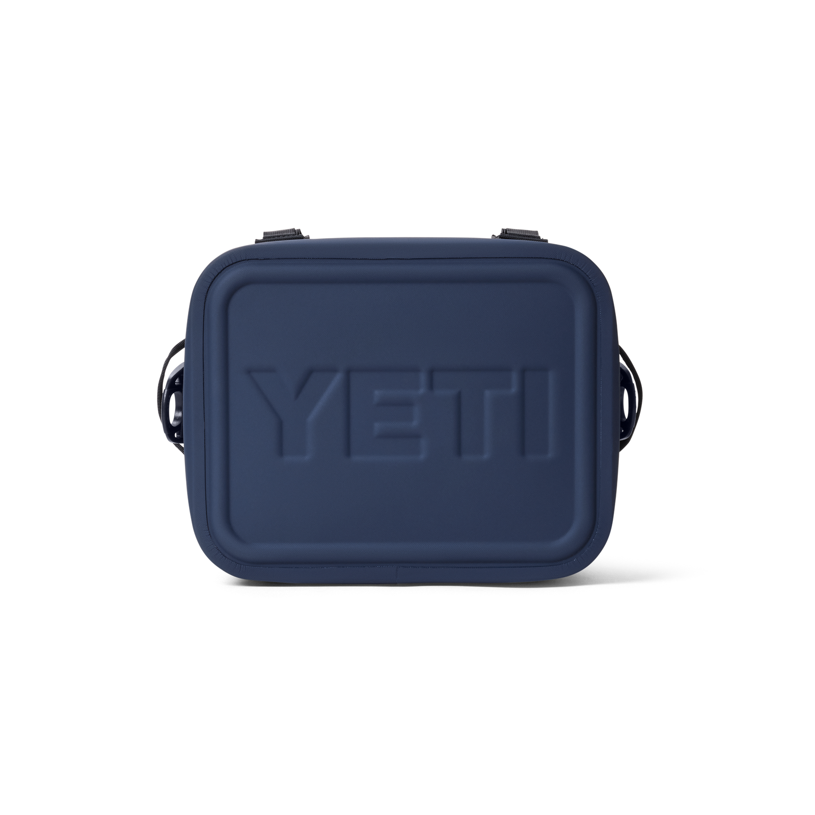 Die YETI® Kühltasche Hopper Flip® 18 in navy ist eine rechteckige, weiche Kühltasche mit abgerundeten Kanten, einem geprägten YETI-Logo auf der Vorderseite und einem Schultergurt, abgebildet auf einem schlichten weißen Hintergrund.