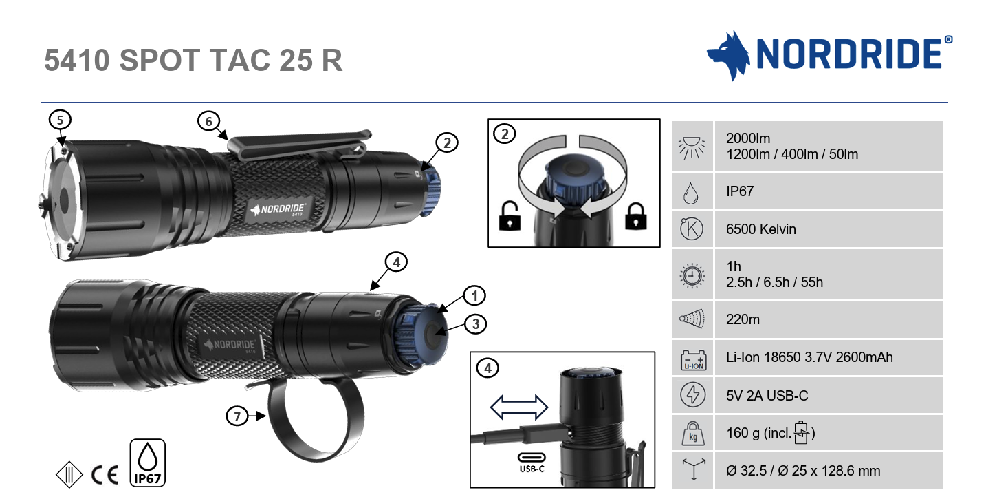 Nordride Taschenlampe Spot Tac 25 R