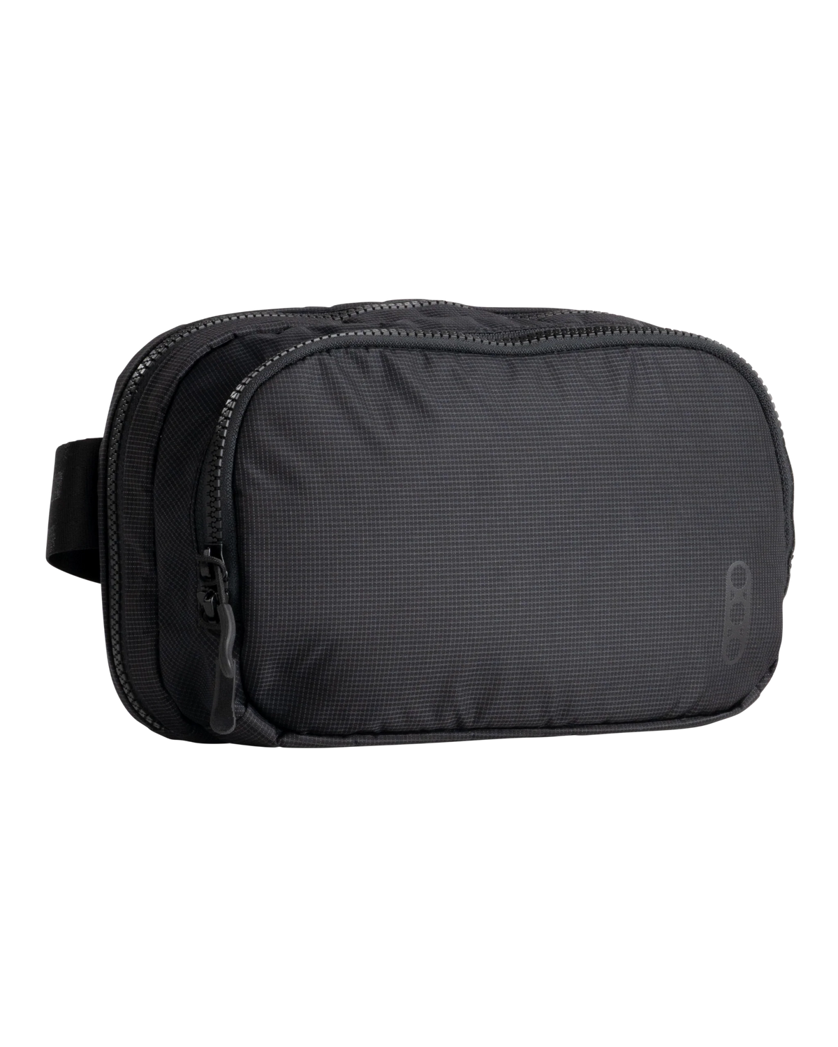 Die EBERLESTOCK Fade Flex ist eine Kulturtasche aus schwarzem Ripstop-Nylon mit Reißverschluss, Tragegriff und kleinem Logo auf der Vorderseite, das auf einem weißen Hintergrund abgebildet ist.