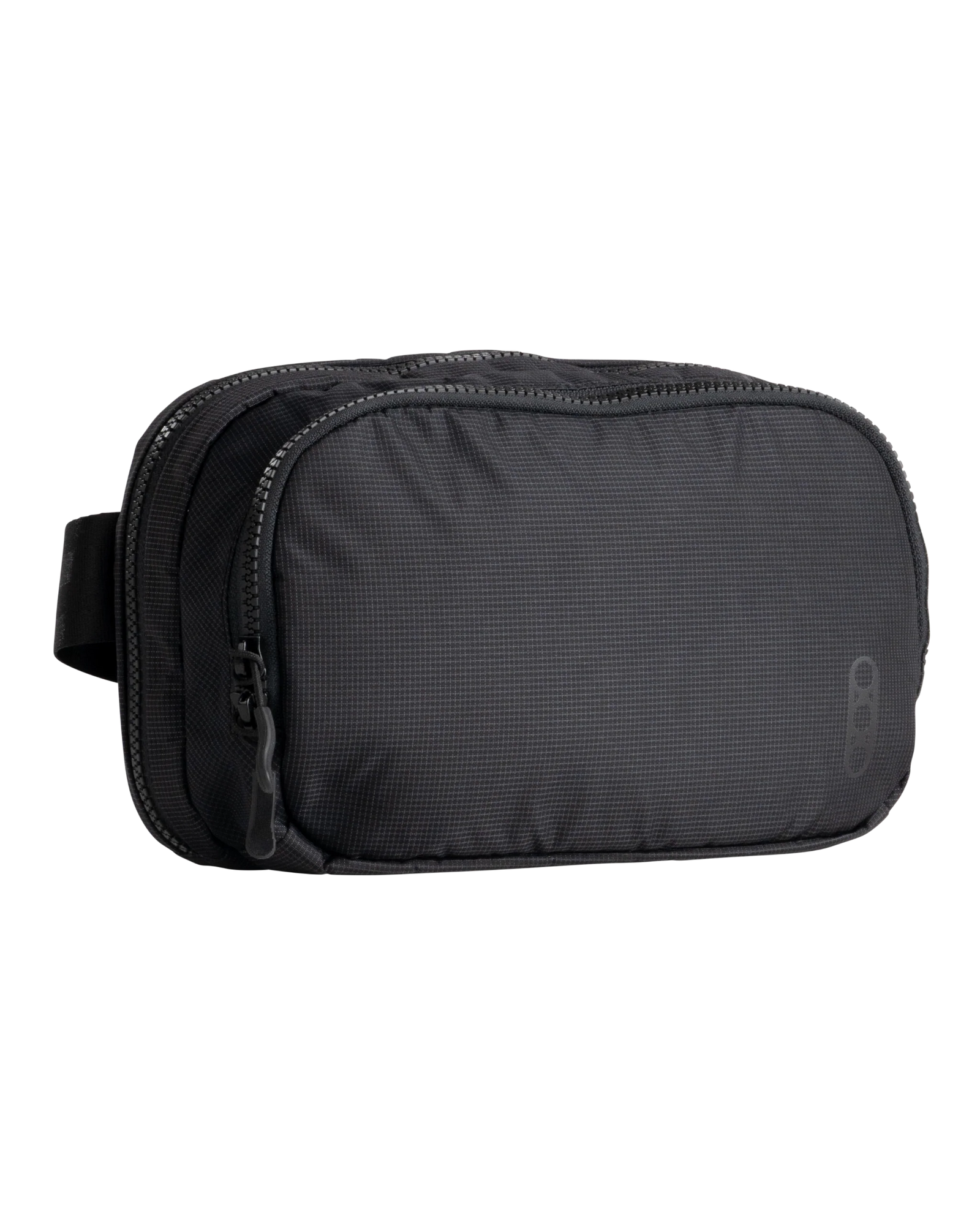 Die EBERLESTOCK Fade Flex ist eine Kulturtasche aus schwarzem Ripstop-Nylon mit Reißverschluss, Tragegriff und kleinem Logo auf der Vorderseite, das auf einem weißen Hintergrund abgebildet ist.
