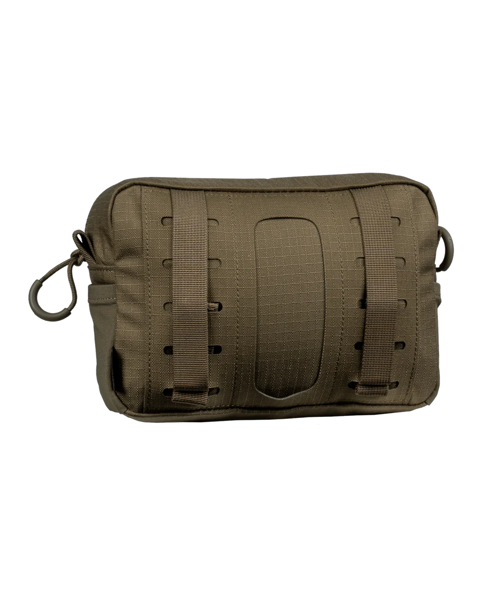 Die EBERLESTOCK General Purpose Pouch Large ist eine kompakte, militärgrüne Tasche mit Gittermuster, zwei vertikalen Riemen, seitlichen Schlaufen und MOLLE-Kompatibilität - ideal für die sichere Befestigung und perfekt für den Outdoor- oder Militäreinsatz.