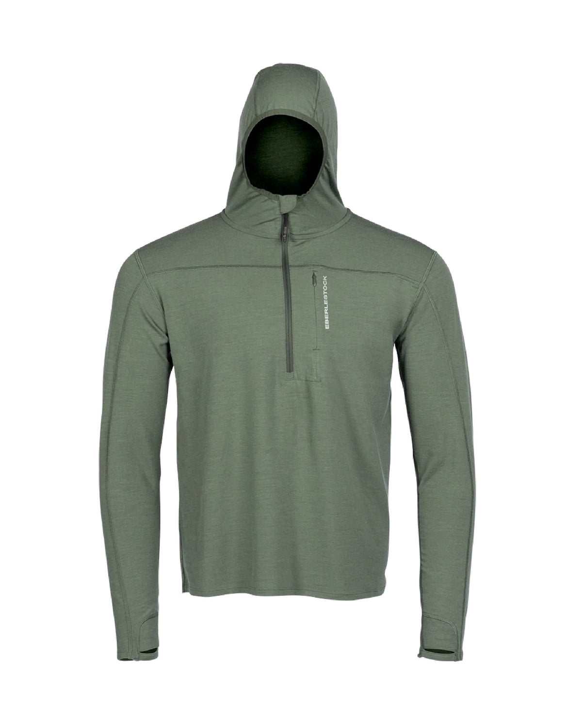 Der EBERLESTOCK Lochsa Zip Merino Hoody in Loden ist ein leichter, atmungsaktiver, langärmeliger Midlayer mit halbem Reißverschluss auf der Vorderseite und einer Brusttasche mit Reißverschluss, die ein dezentes Branding auf dem Taschenreißverschluss aufweist.