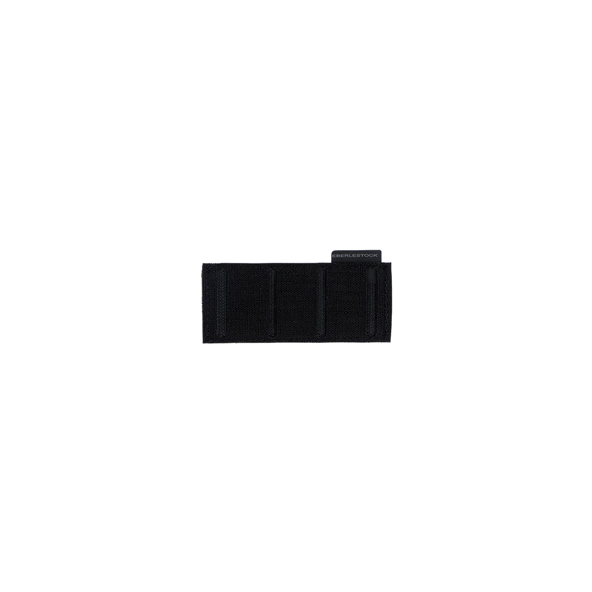 Der EBERLESTOCK Molle Adapter 3x1 (2er-Pack) besteht aus kleinen, rechteckigen, schwarzen Taschen aus strapazierfähigem 500D-Nylon mit vier genähten Abschnitten und einer Markierung oben rechts, die für MOLLE-Kompatibilität ausgelegt sind und auf einem schlichten weißen Hintergrund abgebildet sind.