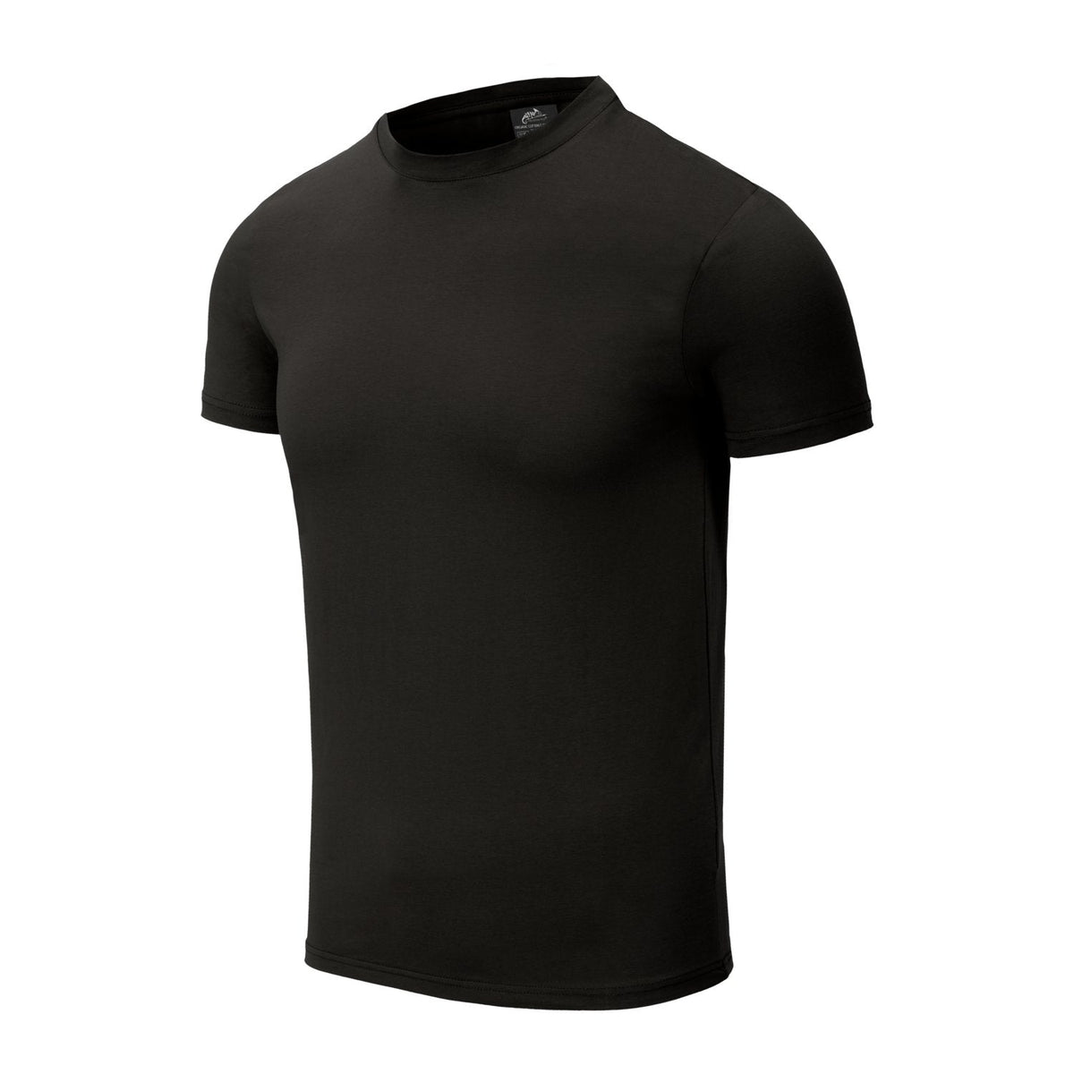 Das HELIKON-TEX Helikon-Tex Bio-Baumwoll-T-Shirt Slim - Black hat einen klassischen Rundhalsausschnitt und ist aus weicher Bio-Baumwolle gefertigt. Der weiße Hintergrund sorgt für einen schlichten, zeitlosen Look.