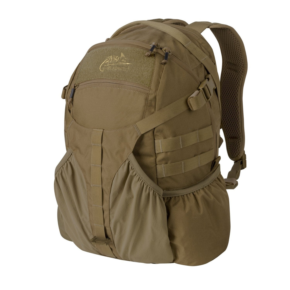 Der HELIKON-TEX Raider Backpack® in Khaki verfügt über mehrere Reißverschlussfächer, ein vielseitiges Einsatzsystem, verstellbare Träger, seitliche Netztaschen und MOLLE-Gewebe - ideal für den Outdoor- oder Militäreinsatz.