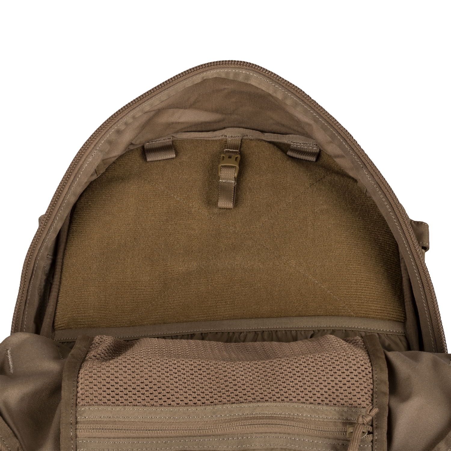 Öffnen Sie den HELIKON-TEX Raider Backpack® in Adaptive Green und entdecken Sie sein Hauptfach mit Reißverschluss, Netztasche, Klettverschluss und vielseitigem Einsatzsystem für eine organisierte und sichere Aufbewahrung.