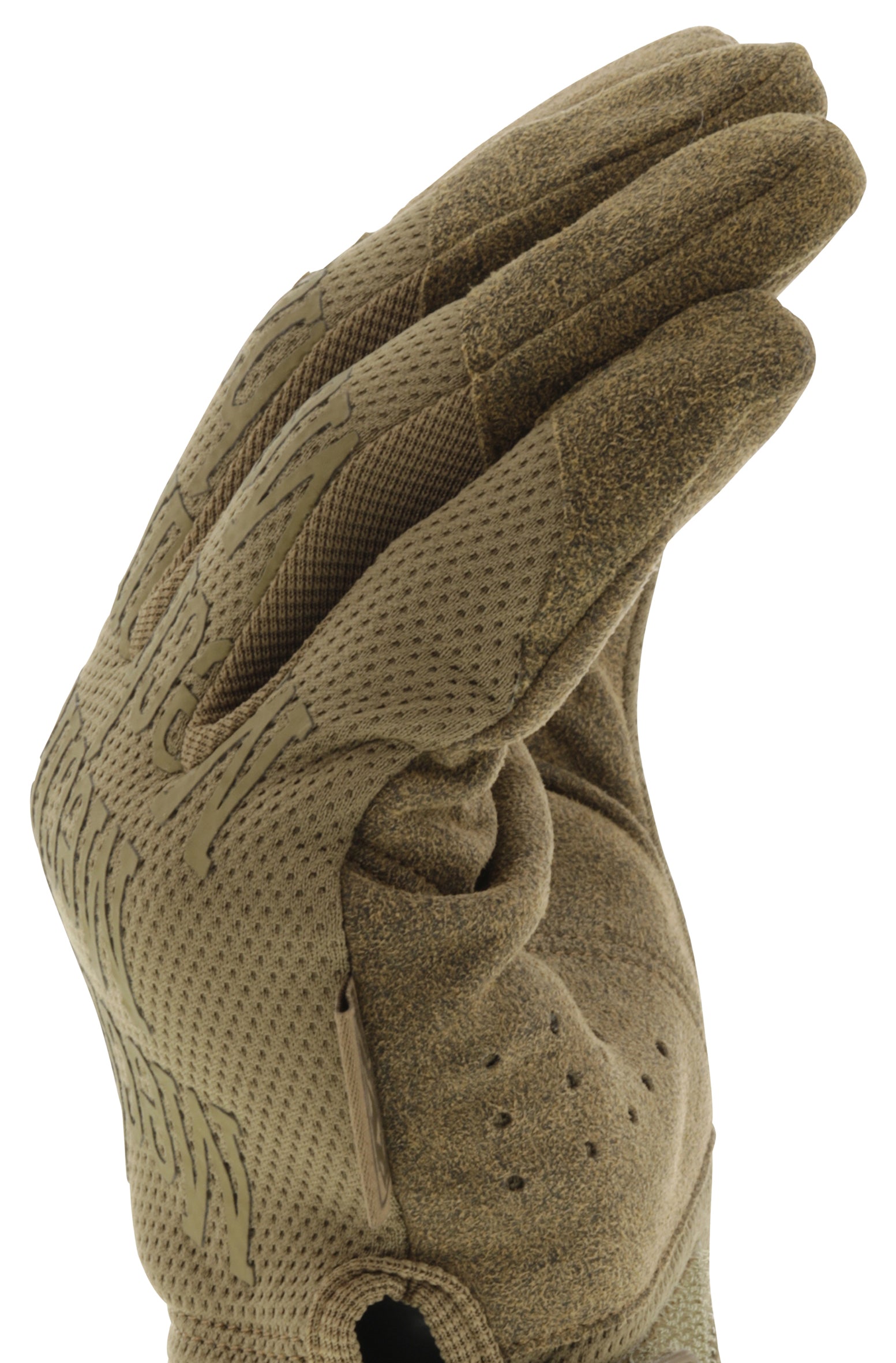 Die MECHANIX Mechanix Handschuhe The Original Gen3 - Coyote sind mit einer 'Okay'-Geste vor einem schlichten weißen Hintergrund abgebildet. Diese braunen Handschuhe sind Touchscreen-kompatibel und vielseitig einsetzbar.