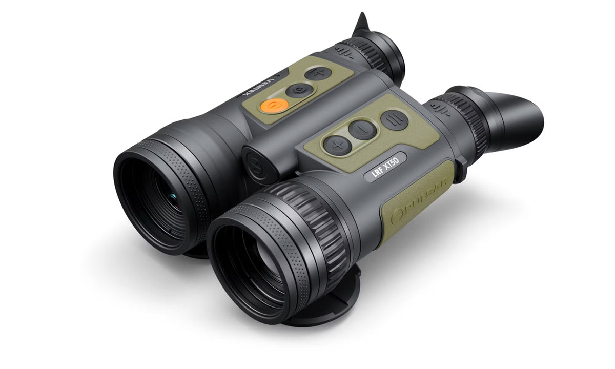 Das Pulsar WLO Wärmebildfernglas Ventex XT50 ist ein Hightech-Fernglas von PULSAR mit zwei großen Linsen, olivgrünem und schwarzem Gehäuse, mehreren Bedienknöpfen auf der Oberseite und einem robusten Design ähnlich der Pulsar Digi-Linie.