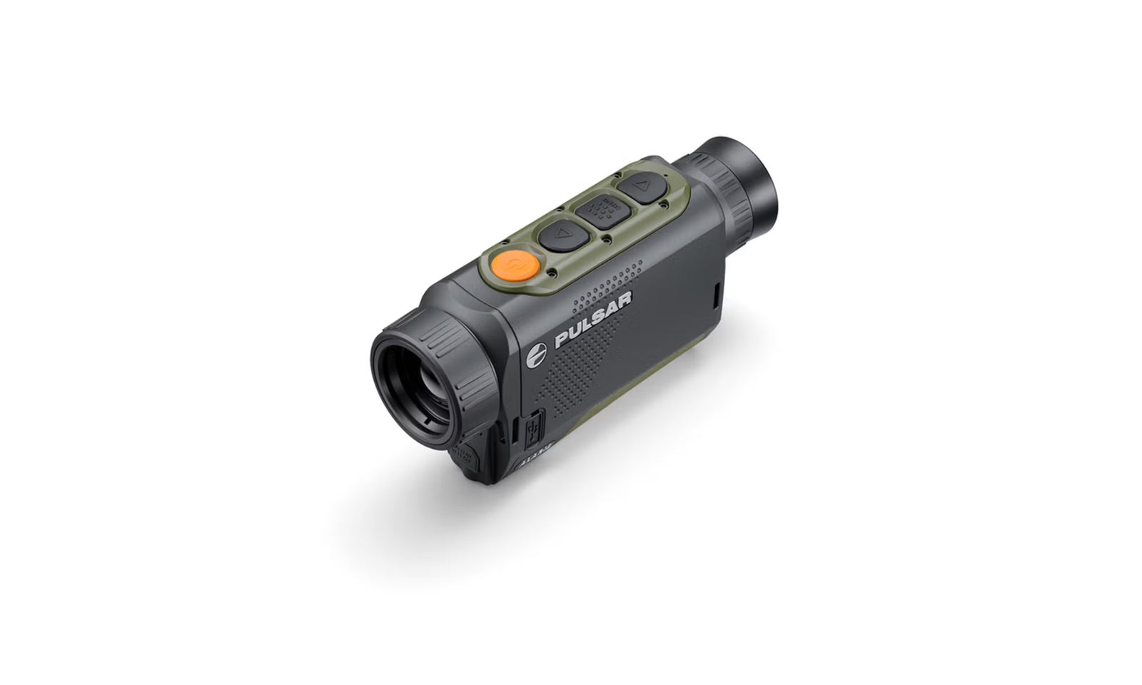 Das PULSAR Pulsar WLO Wärmebildgerät Alaris XG30 ist ein kompaktes, handgehaltenes Wärmebildmonokular mit schwarz-grünem Gehäuse, großem Objektiv, seitlichen Tasten, Gummiokular und einem leistungsstarken Wärmebildsensor.