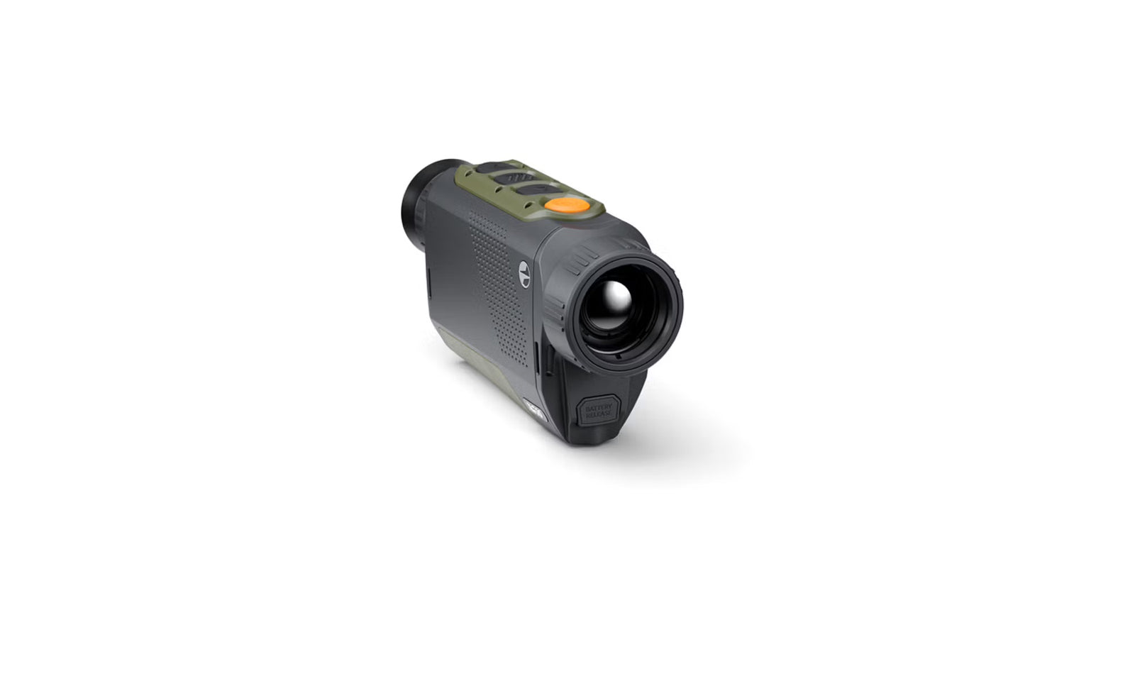 Das PULSAR Pulsar WLO Wärmebildgerät Alaris XQ30 ist ein handgehaltenes digitales Monokular mit einem großen Objektiv, einem schwarz-grünen Gehäuse, einem strukturierten Griff, einer orangefarbenen Taste und einem erweiterten Wärmebildsensor auf weißem Hintergrund.