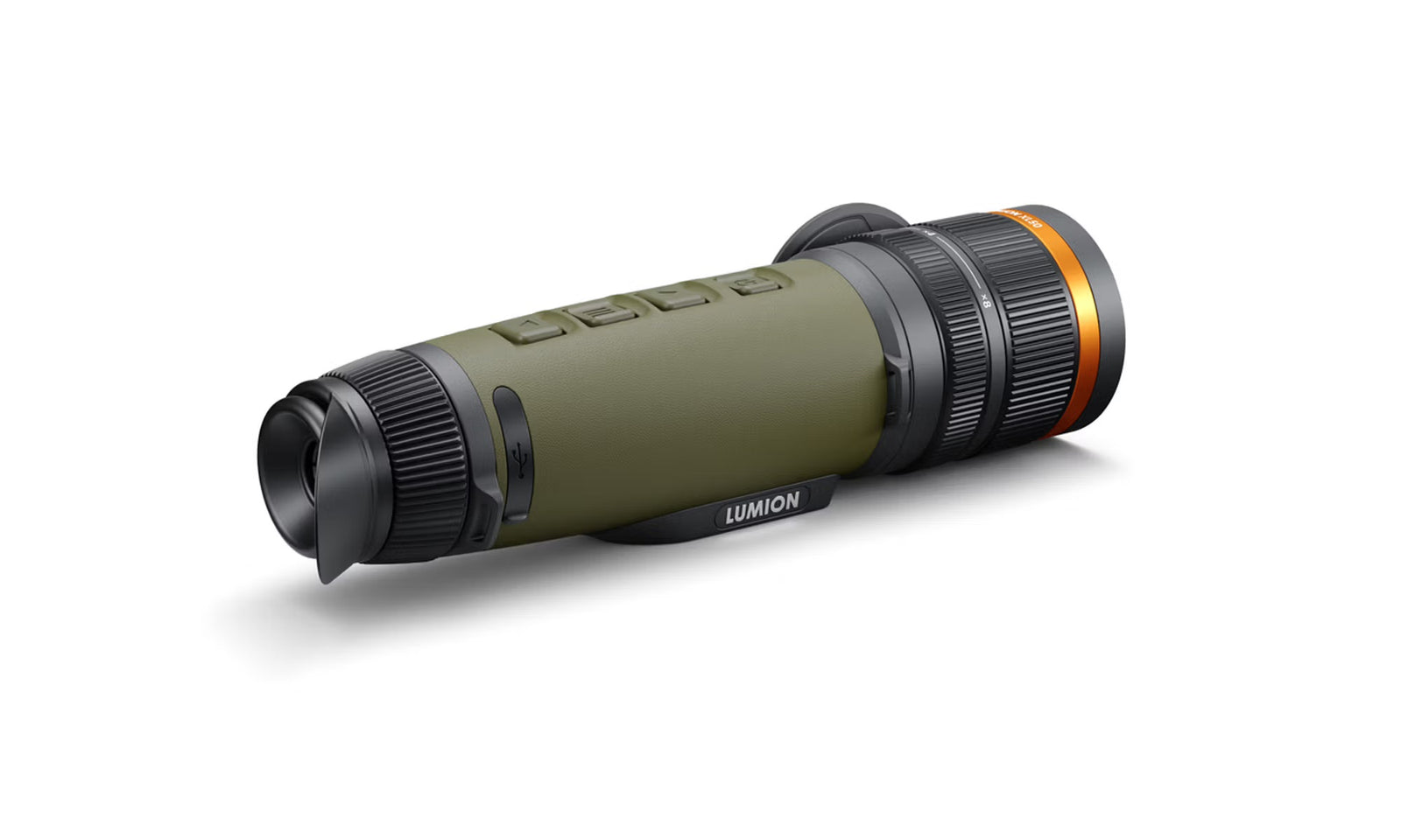 Das Pulsar WLO Wärmebildgerät Lumion XL50 von PULSAR ist ein kompaktes, grün/schwarzes Handmonokular mit strukturiertem Griff, mehreren Tasten auf der Oberseite, einem orangefarbenen Akzentring für die Linse und dem PULSAR-Branding an der Seite, das für seine fortschrittliche Wärmebildtechnik bekannt ist.